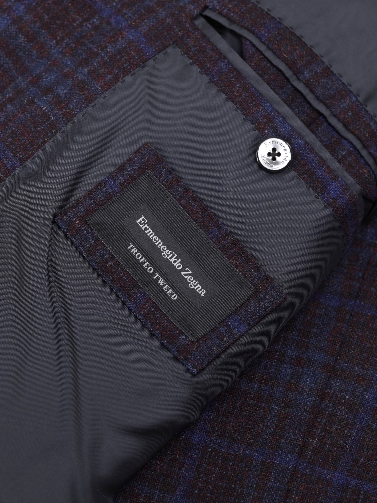Ermenegildo Zegna Burgundy & Royal Blue Wool, Alpaca & Cashmere "Trofeo Tweed" Milano Easy Jacket