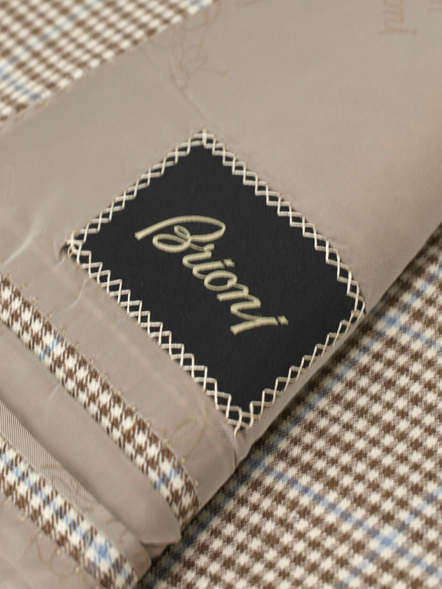 Brioni Light Brown & Light Blue Wool, Silk & Linen Overcheck Senato Jacket