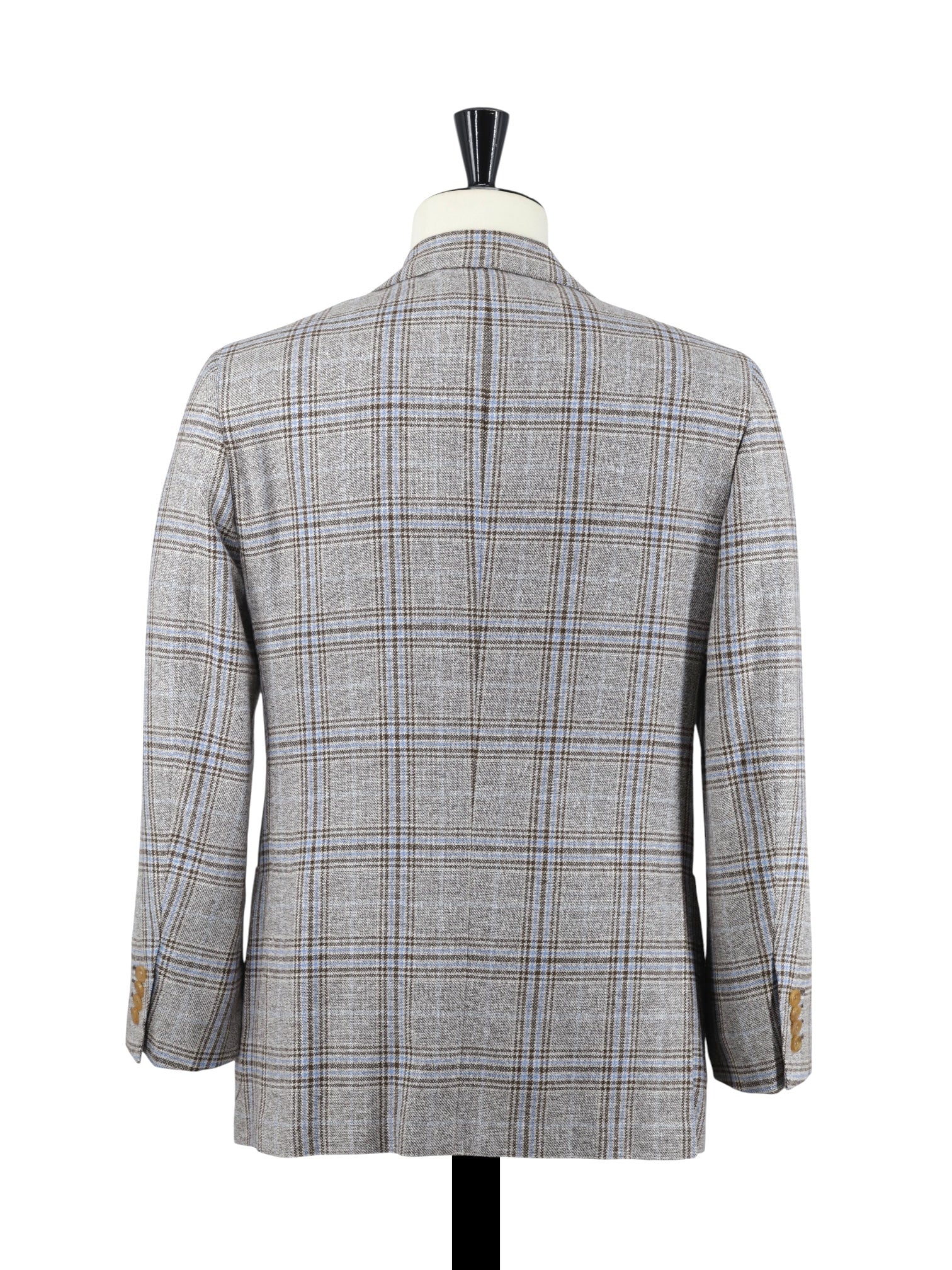 Kiton Taupe & Light Blue Silk, Cashmere, Wool & Linen Checkered Jacket