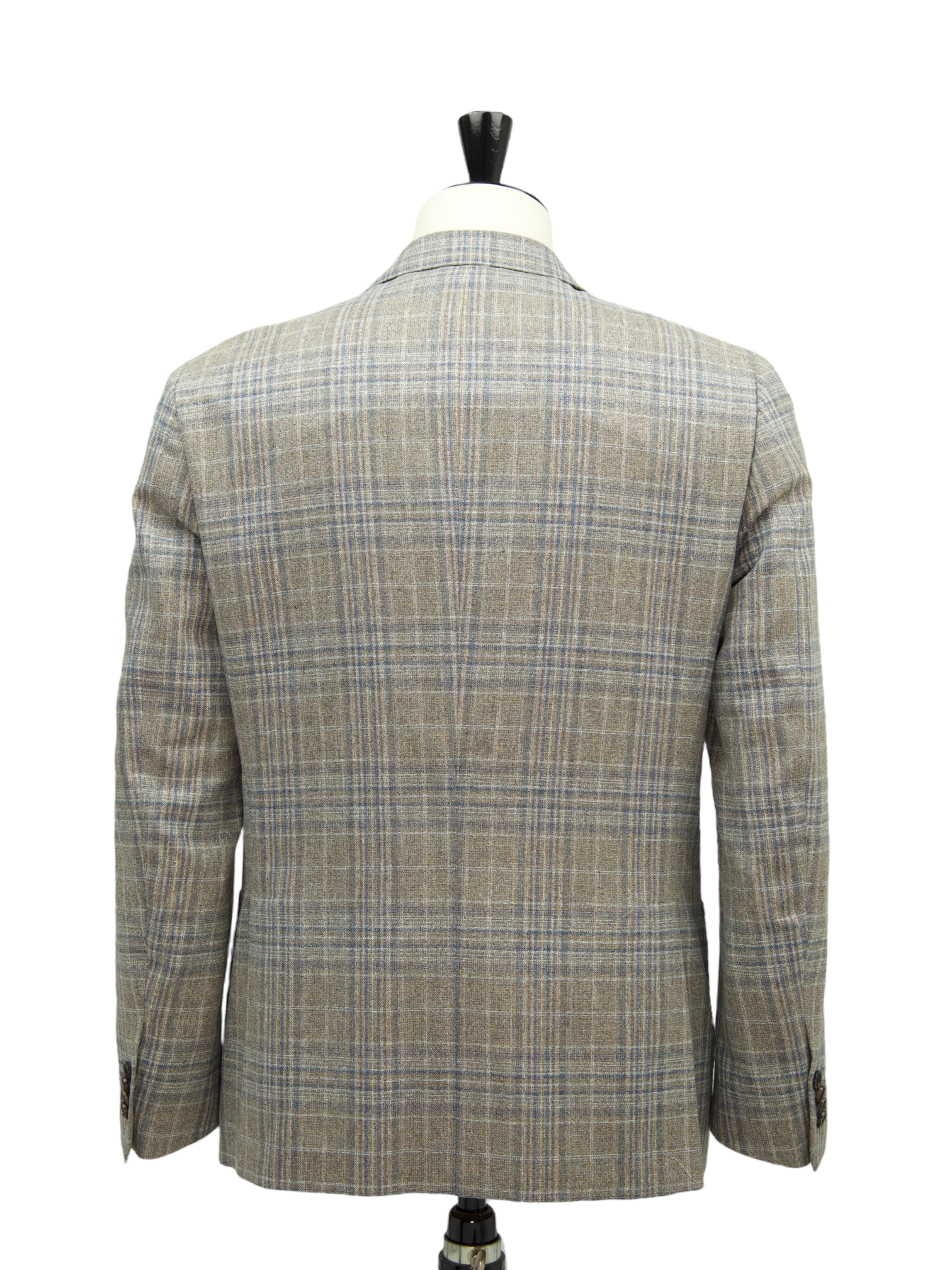 Corneliani Taupe & Denim Blue Silk & Wool Tartan Jacket