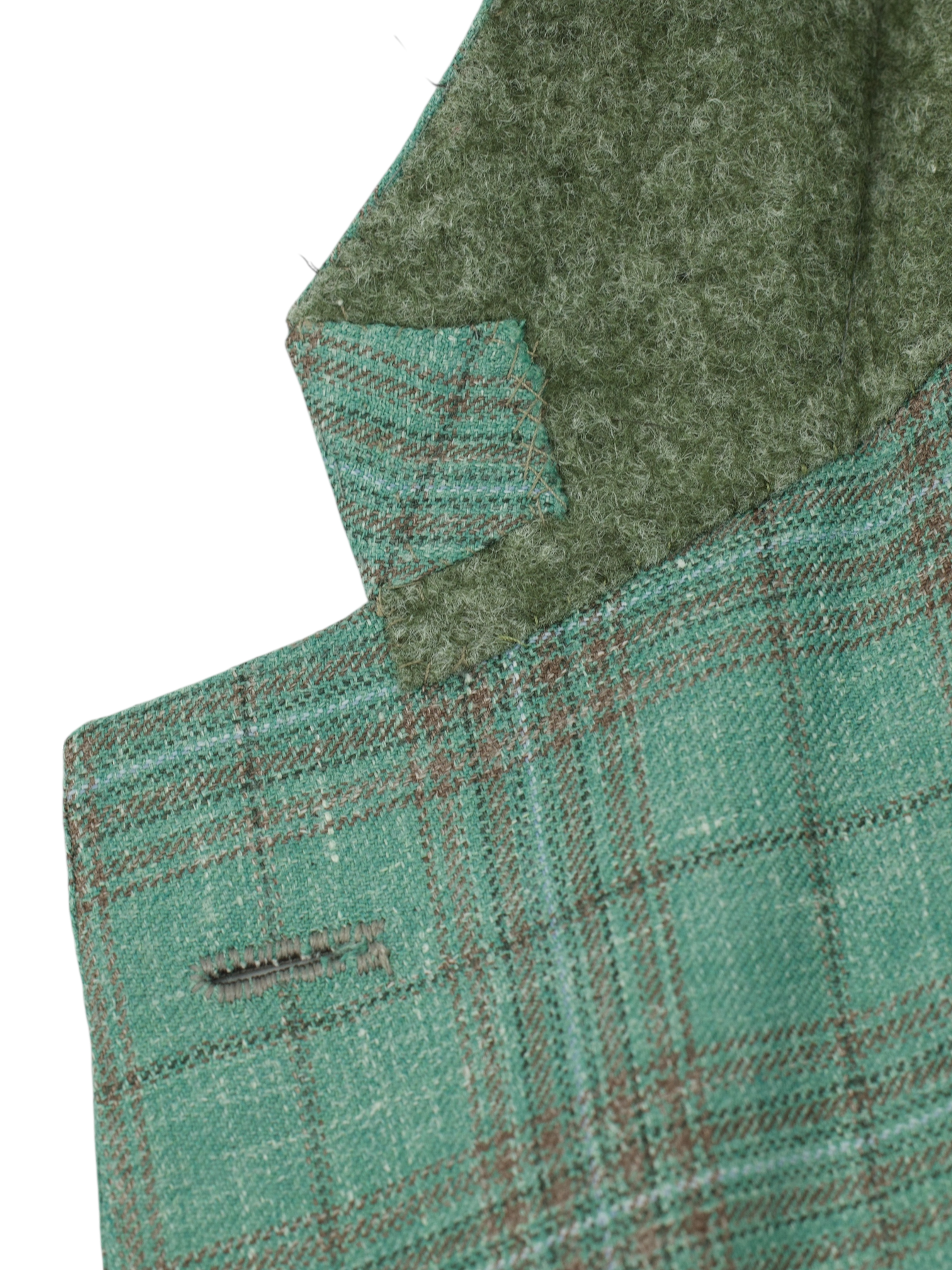 Kiton Mint Green Cashmere, Silk & Linen Tartan Jacket