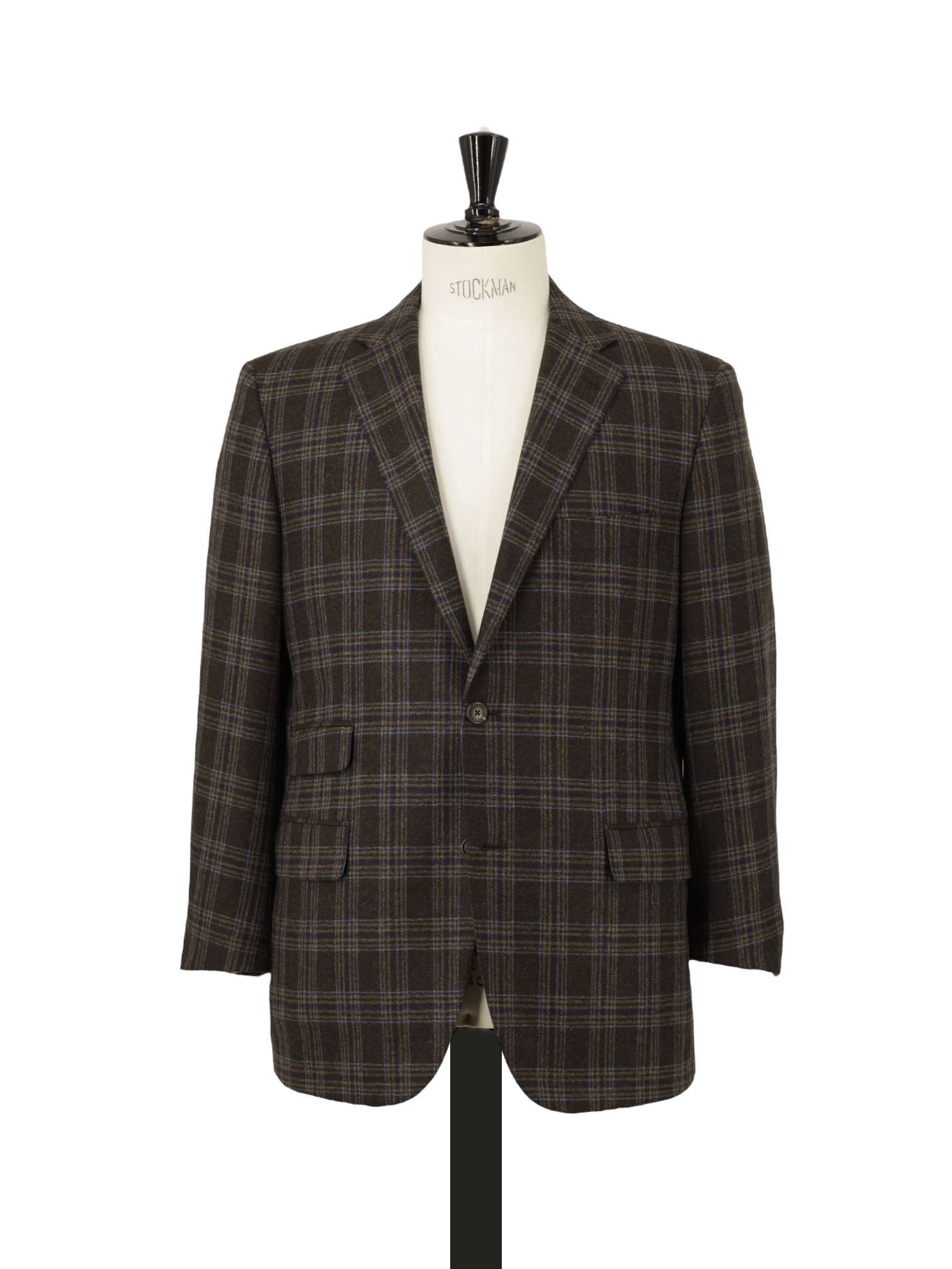 Belvest Dark Brown & Blue Wool Flannel Tartan-Check Jacket
