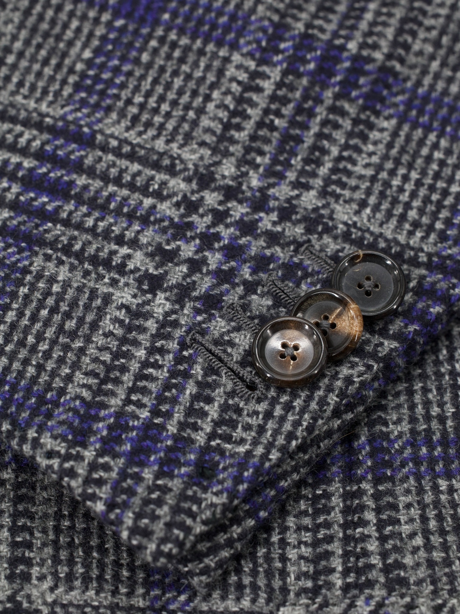 Cesare Attolini Grey & Dark Blue Pure Cashmere Overcheck Jacket