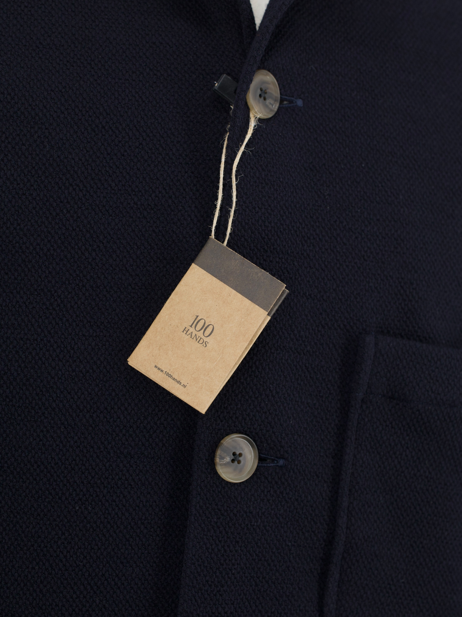 100 Hands Black Piqué-Knitted Wool Mandarin-Collar Traveller Jacket