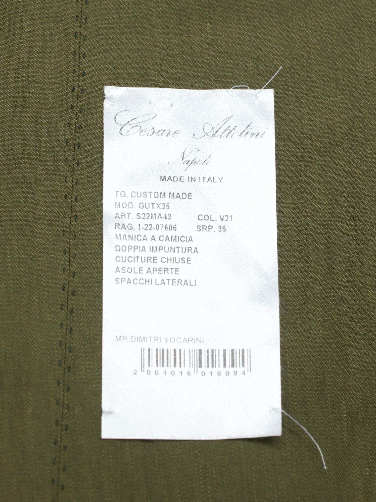 Cesare Attolini Khaki Green Linen & Wool Unlined Summer Jacket
