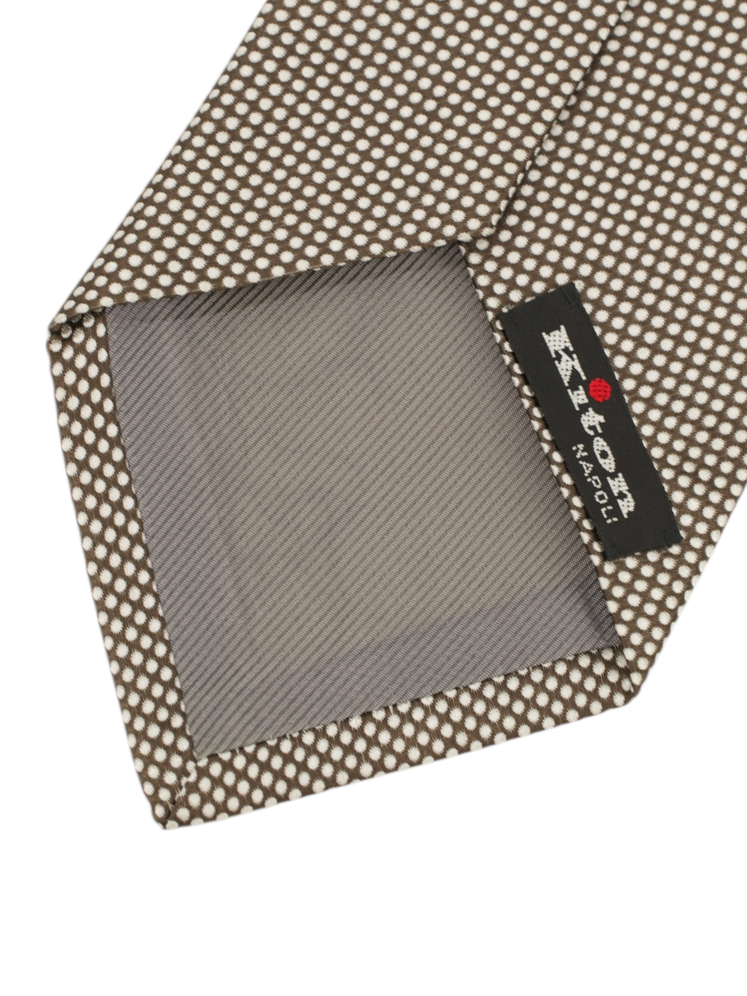 Kiton 5-Fold Warm Taupe & Light Grey Silk Dot-Pattern Tie