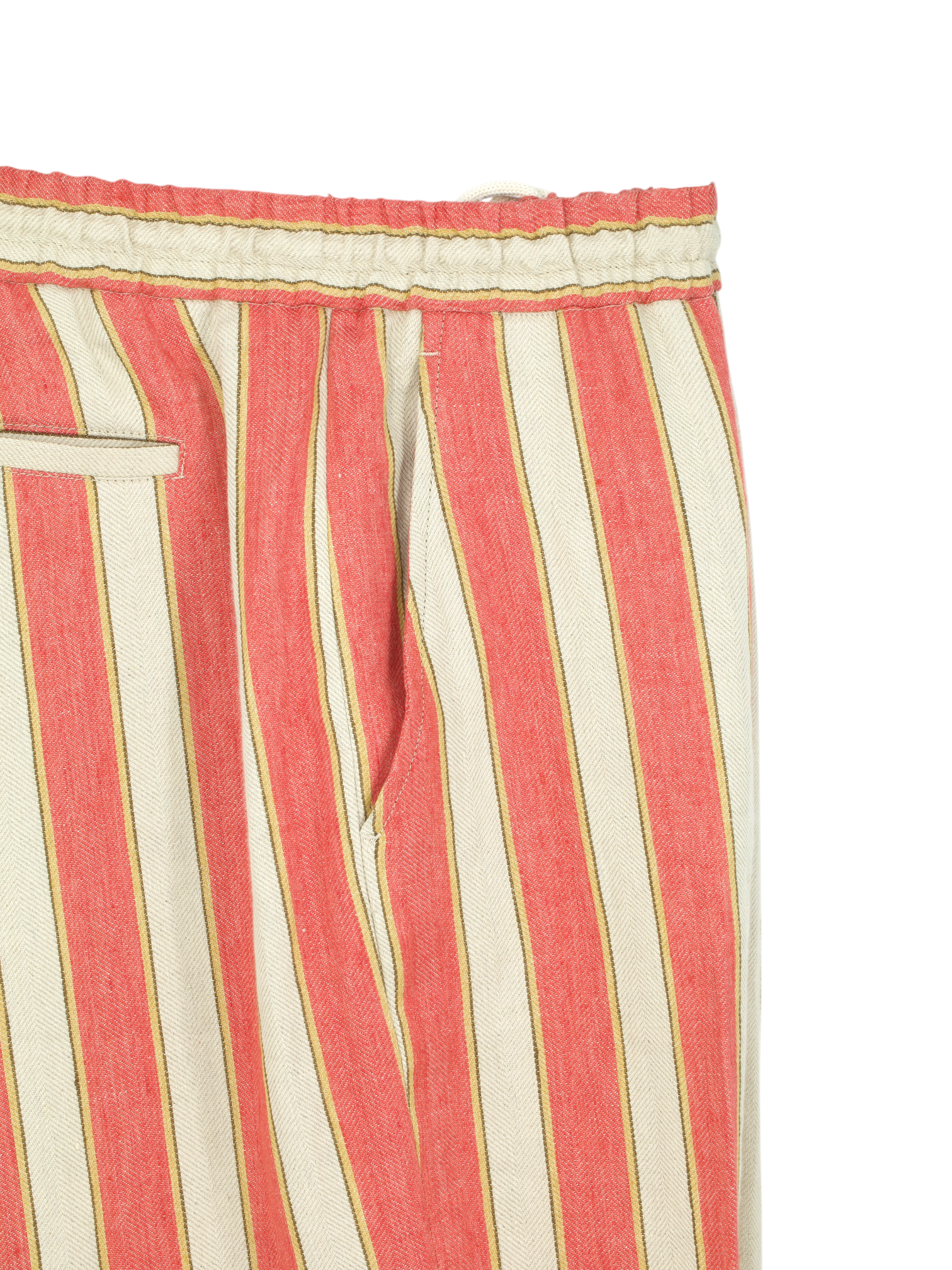 Etro Milano Coral Red & Beige Pure Linen Drawstring Pool-Party Trousers