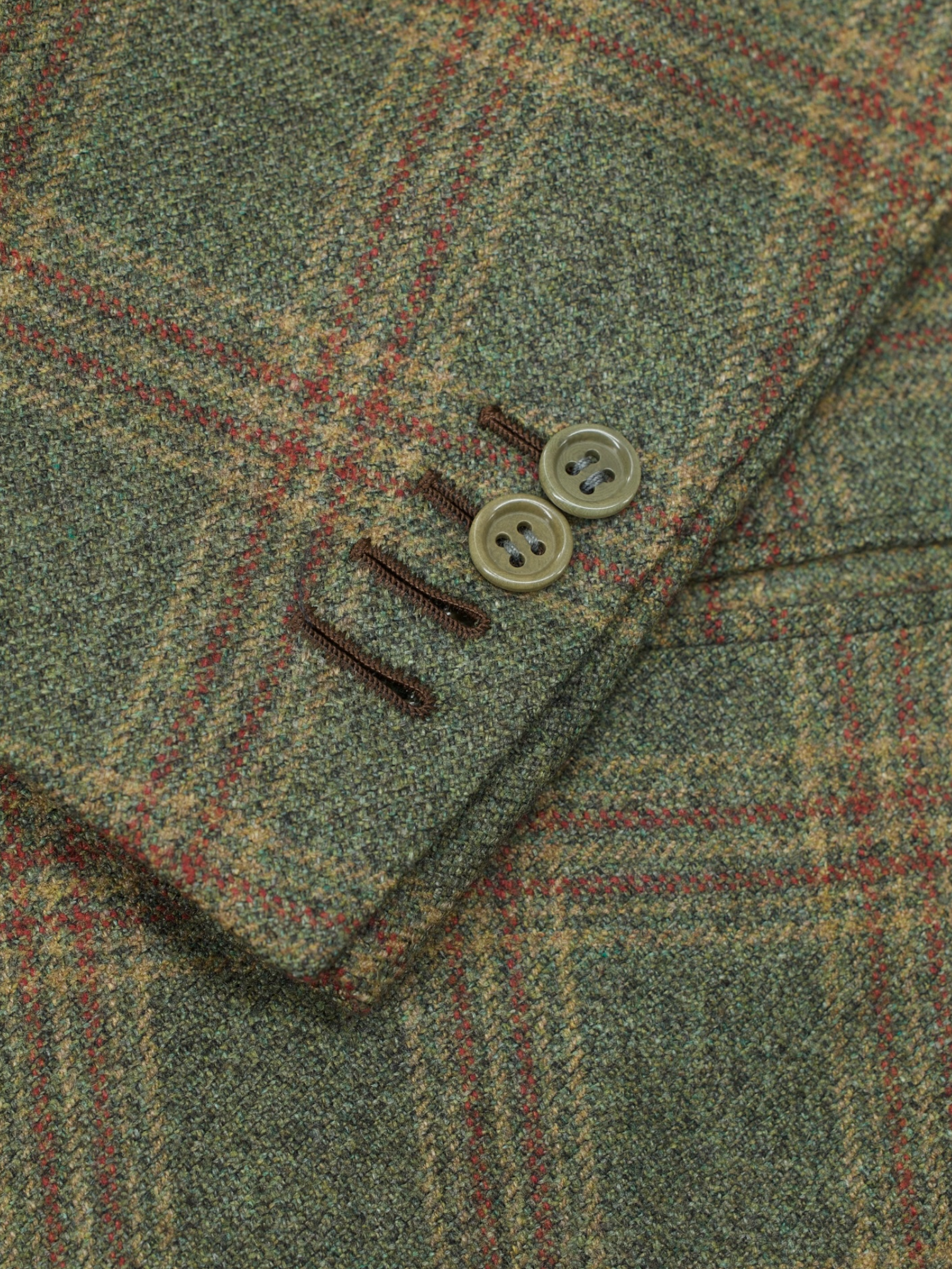 Kiton Moss Green & Dark Red Pure Cashmere Checkered Jacket
