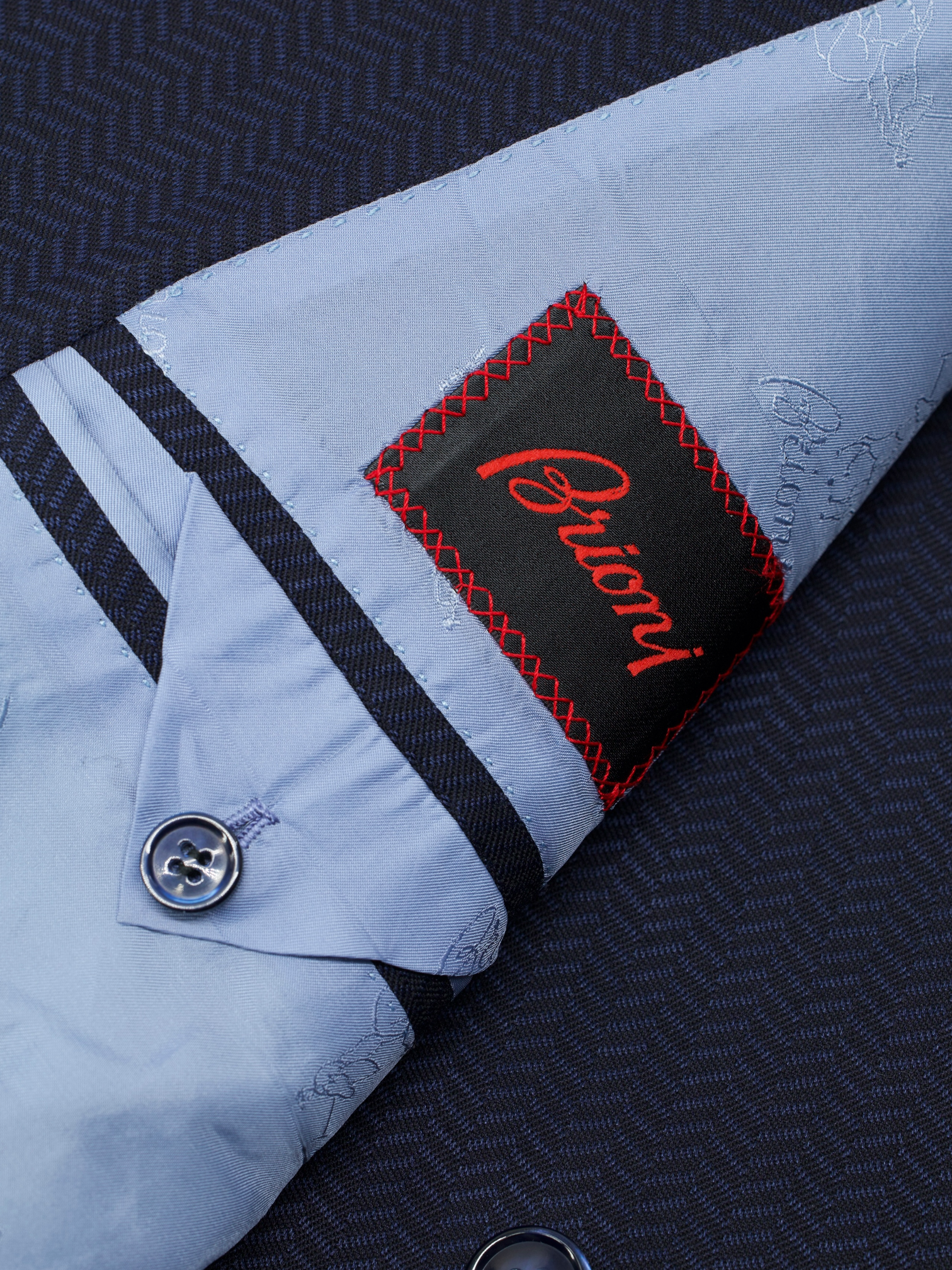 Brioni Dark Blue Wool & Silk Double-Breasted Zig-Zag Aurelio Jacket