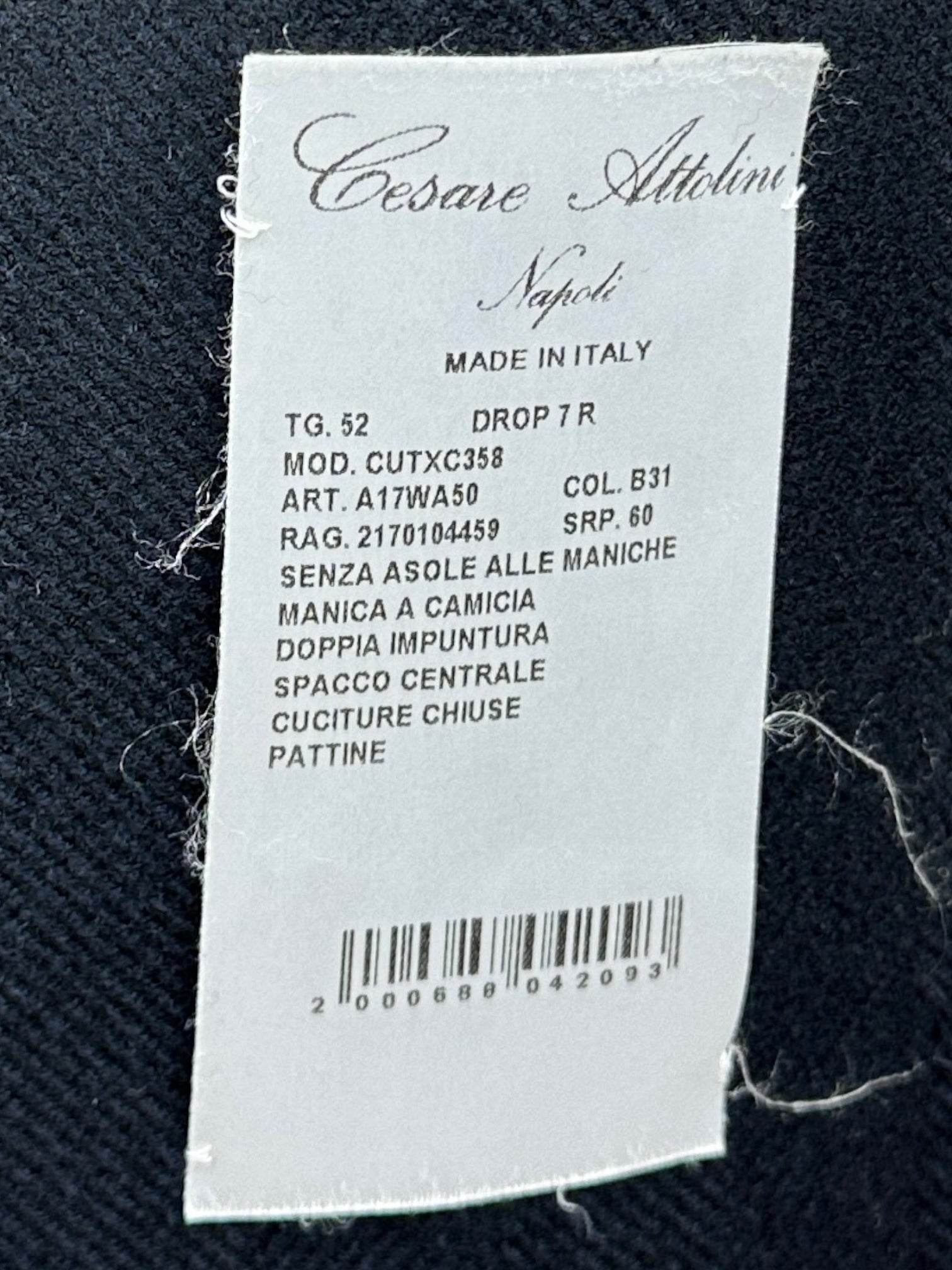 Cesare Attolini Navy Herringbone Wool Overcoat