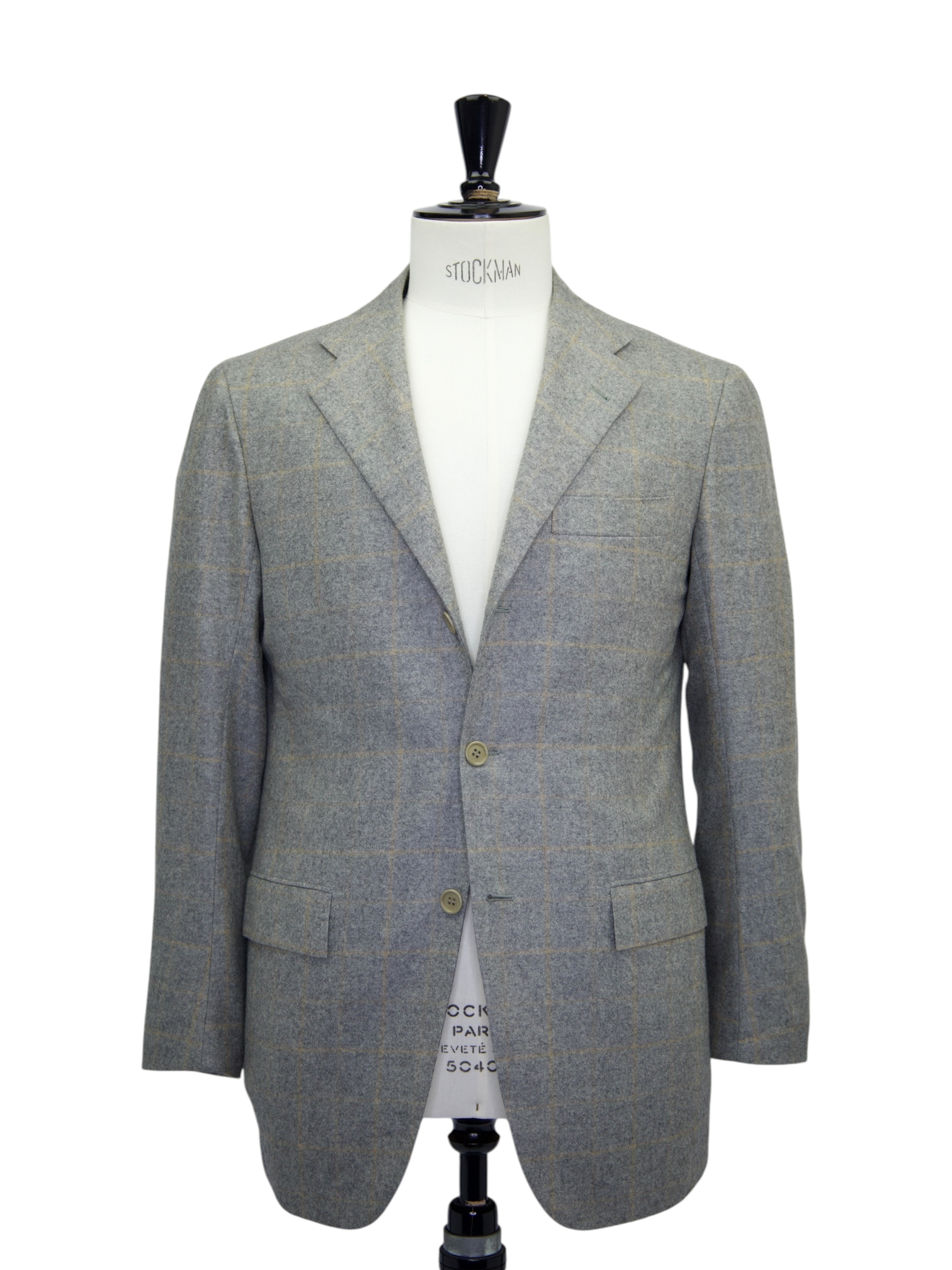 Kiton Light Grey Cashmere Windowpane Jacket