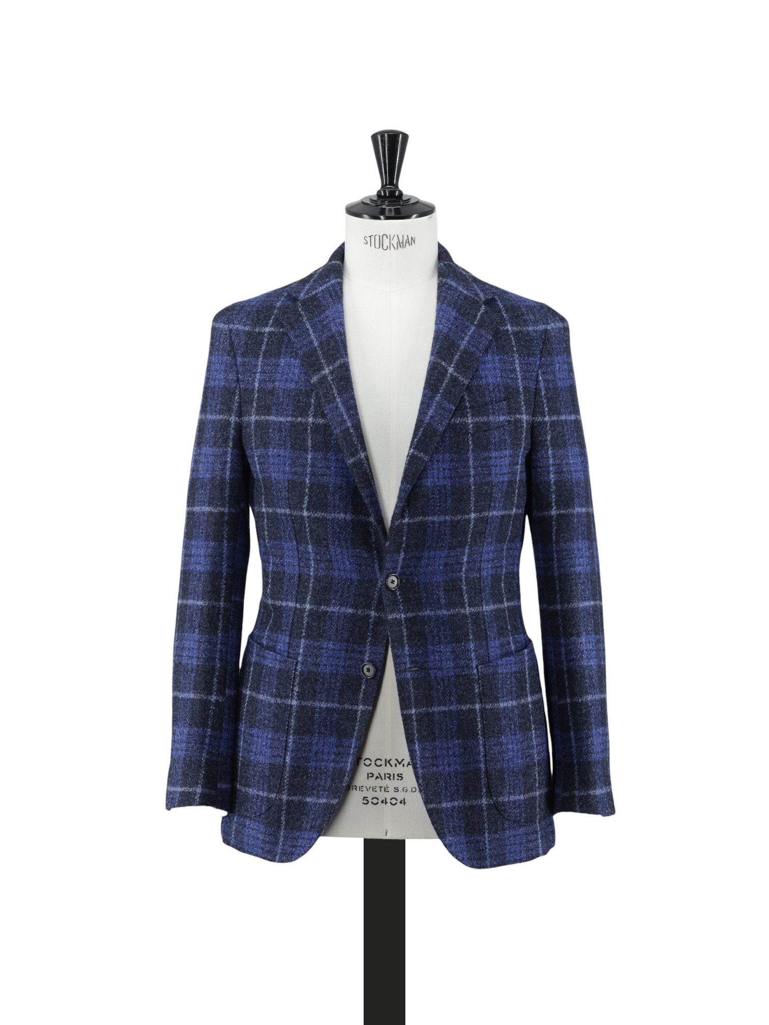 De Petrillo Dark Blue Wool, Stretch, Silk & Linen Tartan Check Jacket