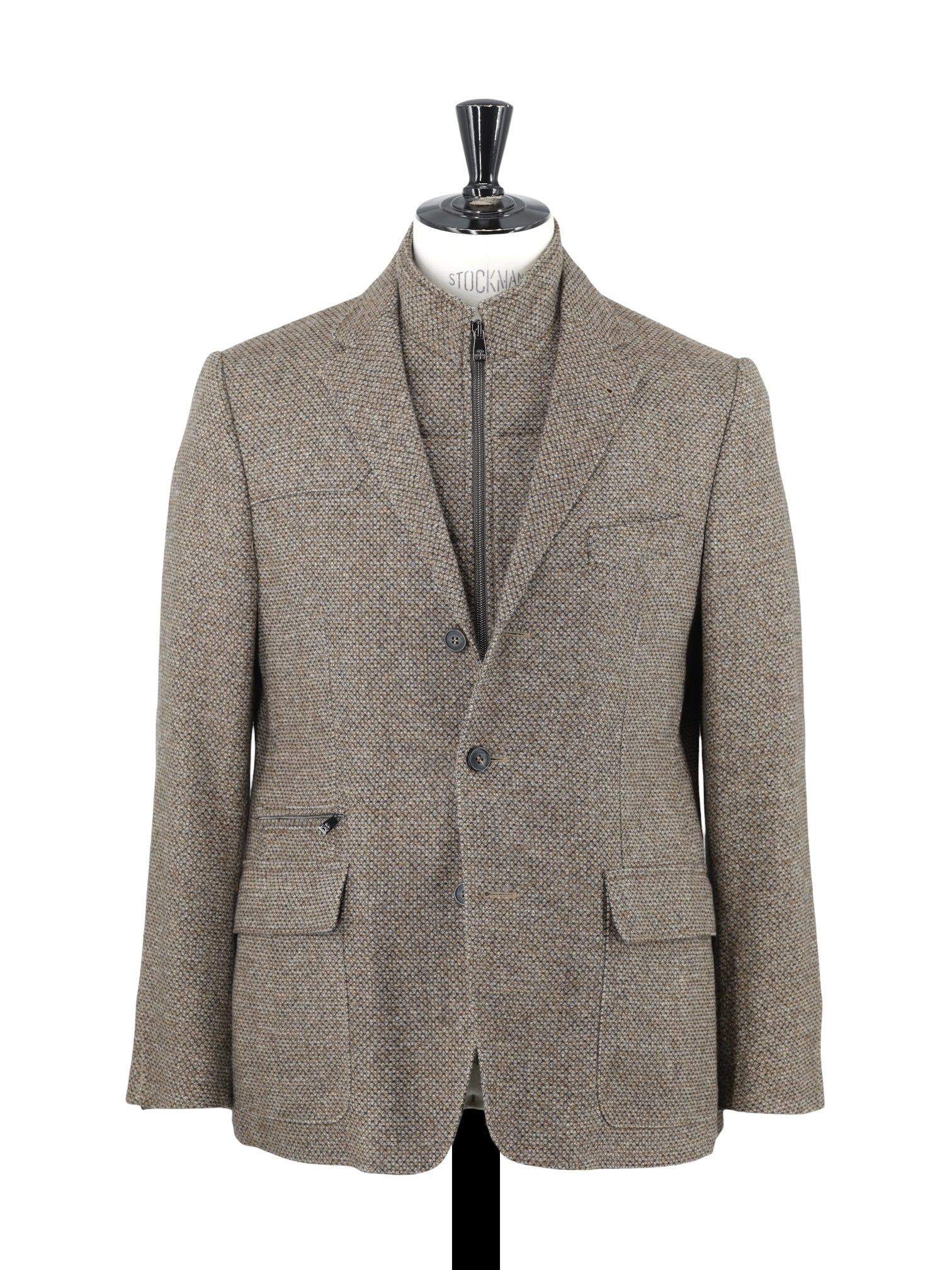 Corneliani ID Brown & Orange Wool & Cashmere Bicolor Micro-Pattern Vespa Jacket