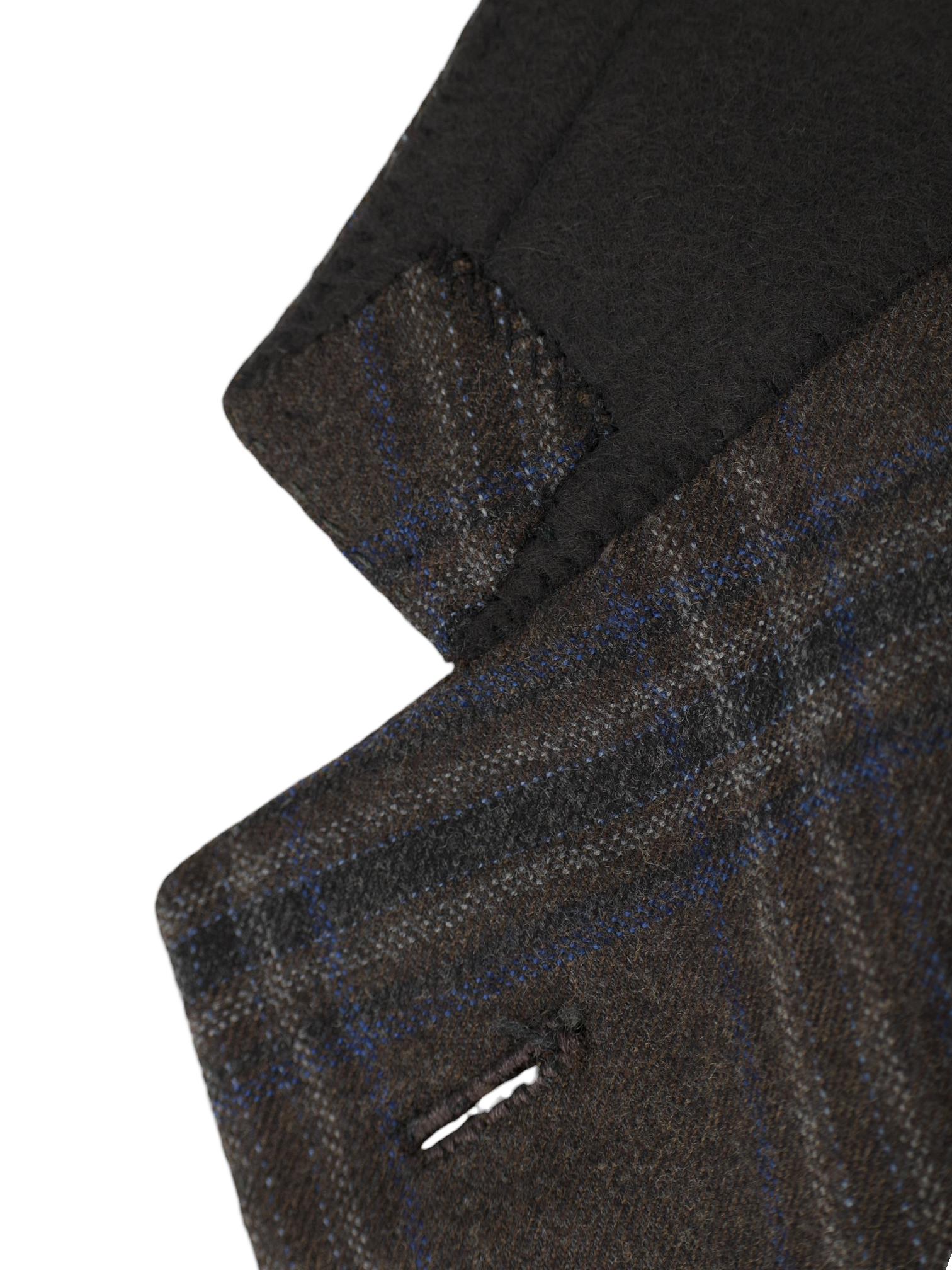 Brioni Brown & Chambray Blue Brushed Wool Windowpane Senato Jacket