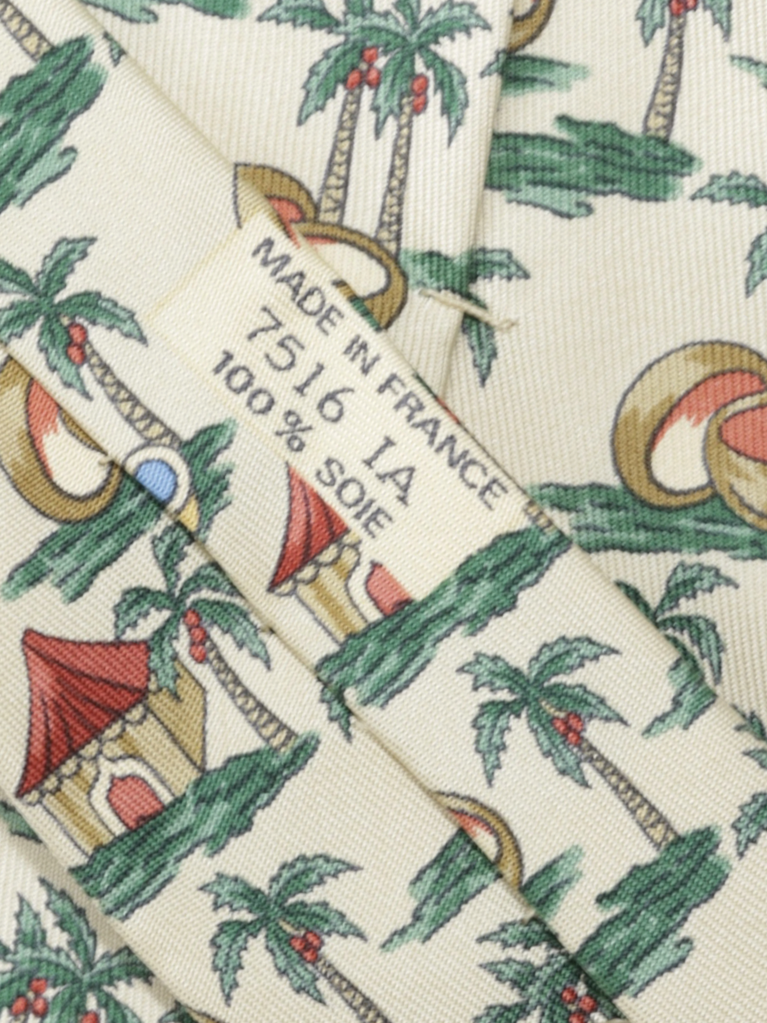 Hermès Light Brown Silk Caribbean-Island Pattern Tie