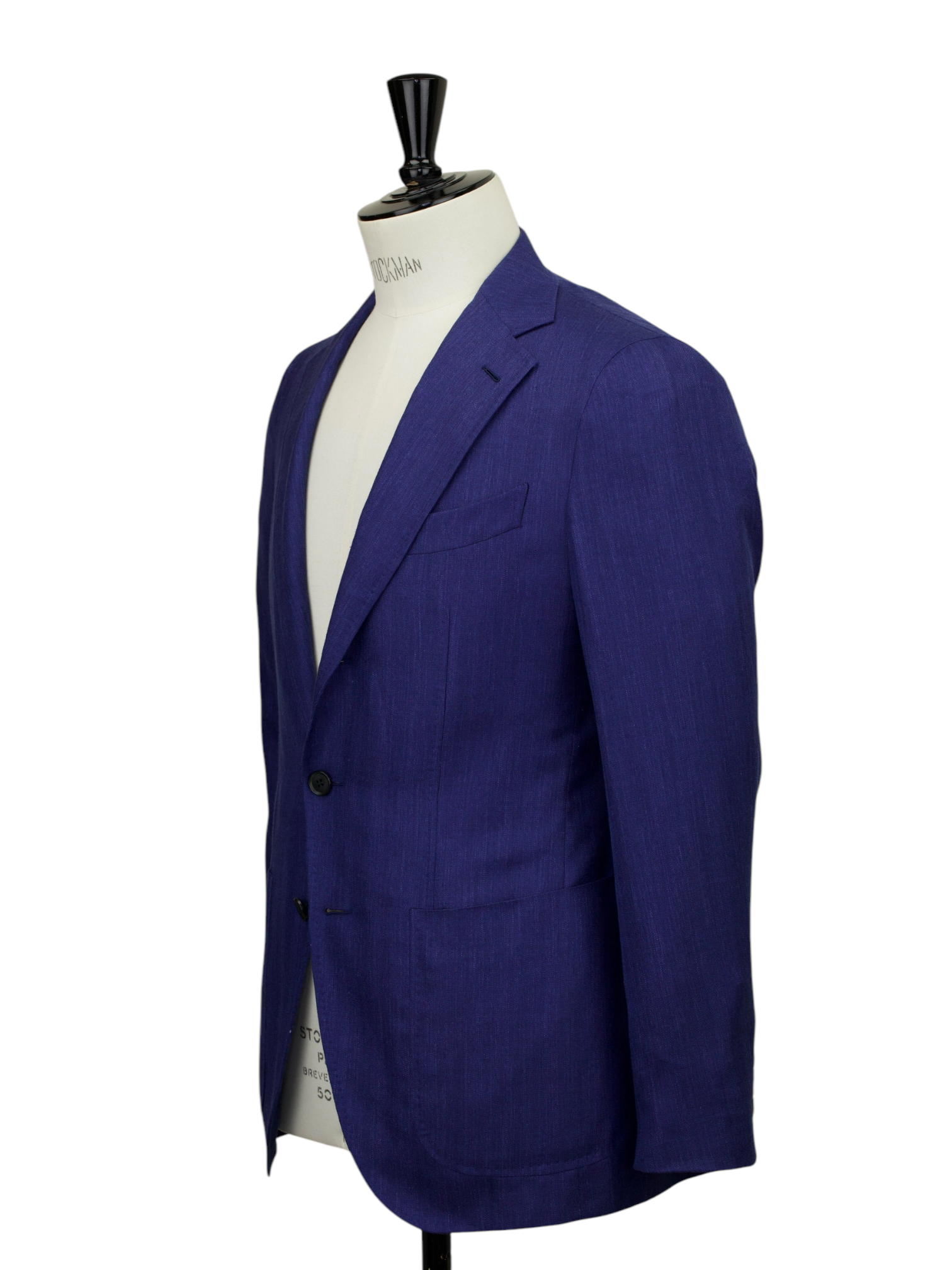 Caruso Azure Blue Wool, Silk & Linen Herringbone "Aida" Jacket