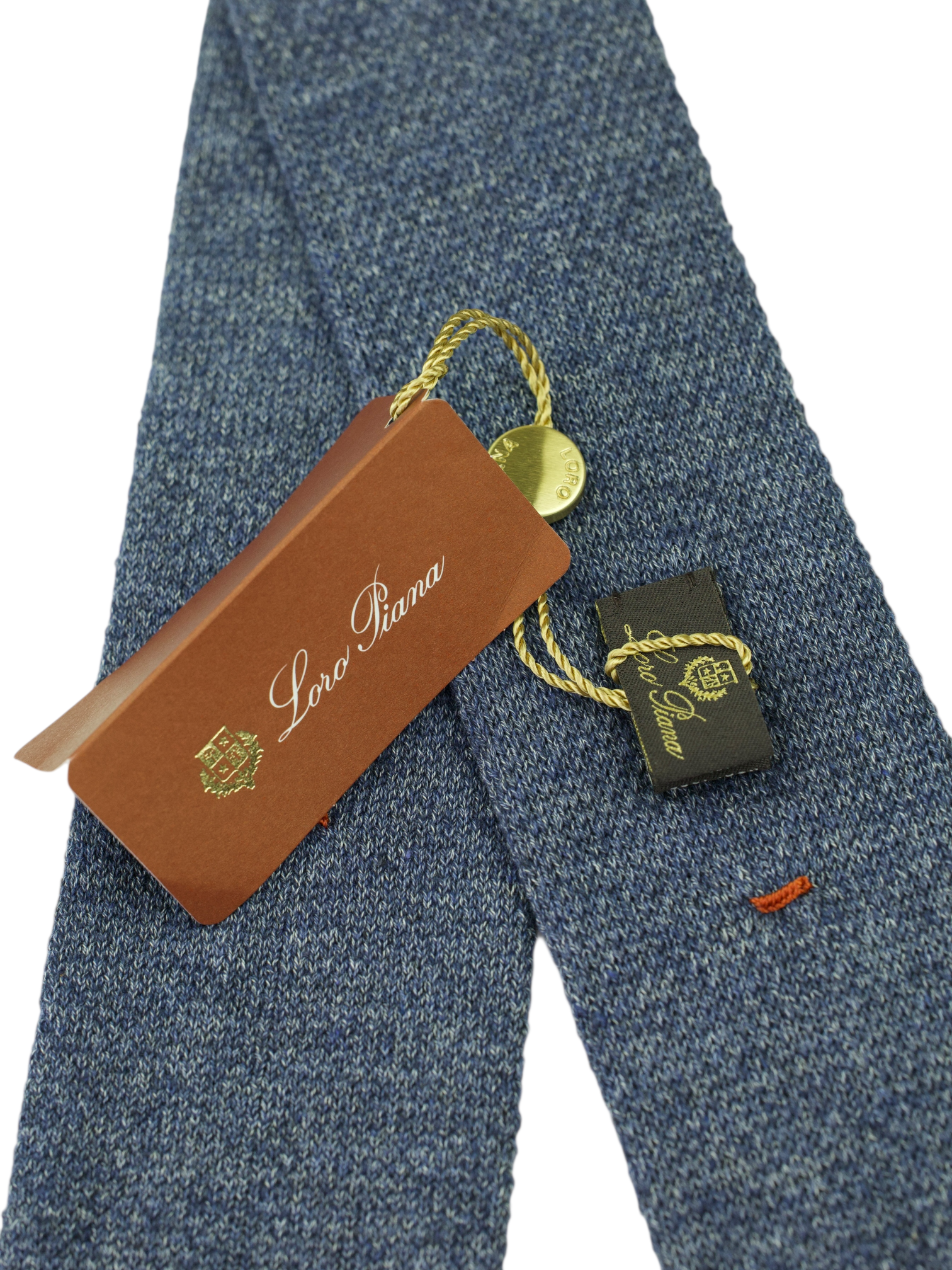 Loro Piana Deep Steel Blue Cotton Knitted Geometric Tie