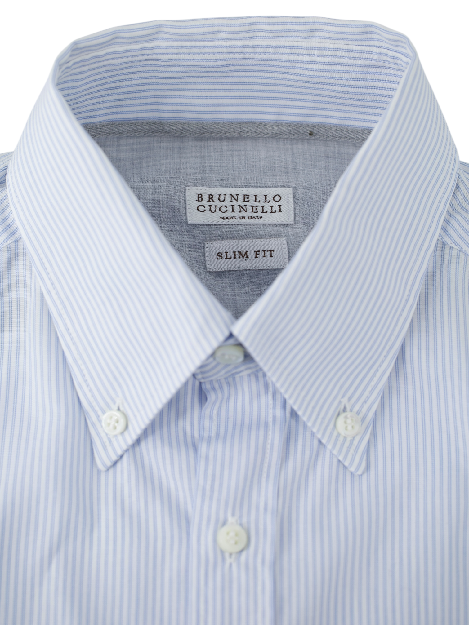 Brunello Cucinelli Light Blue Slim-Fit Pinstripe Button-Down Shirt