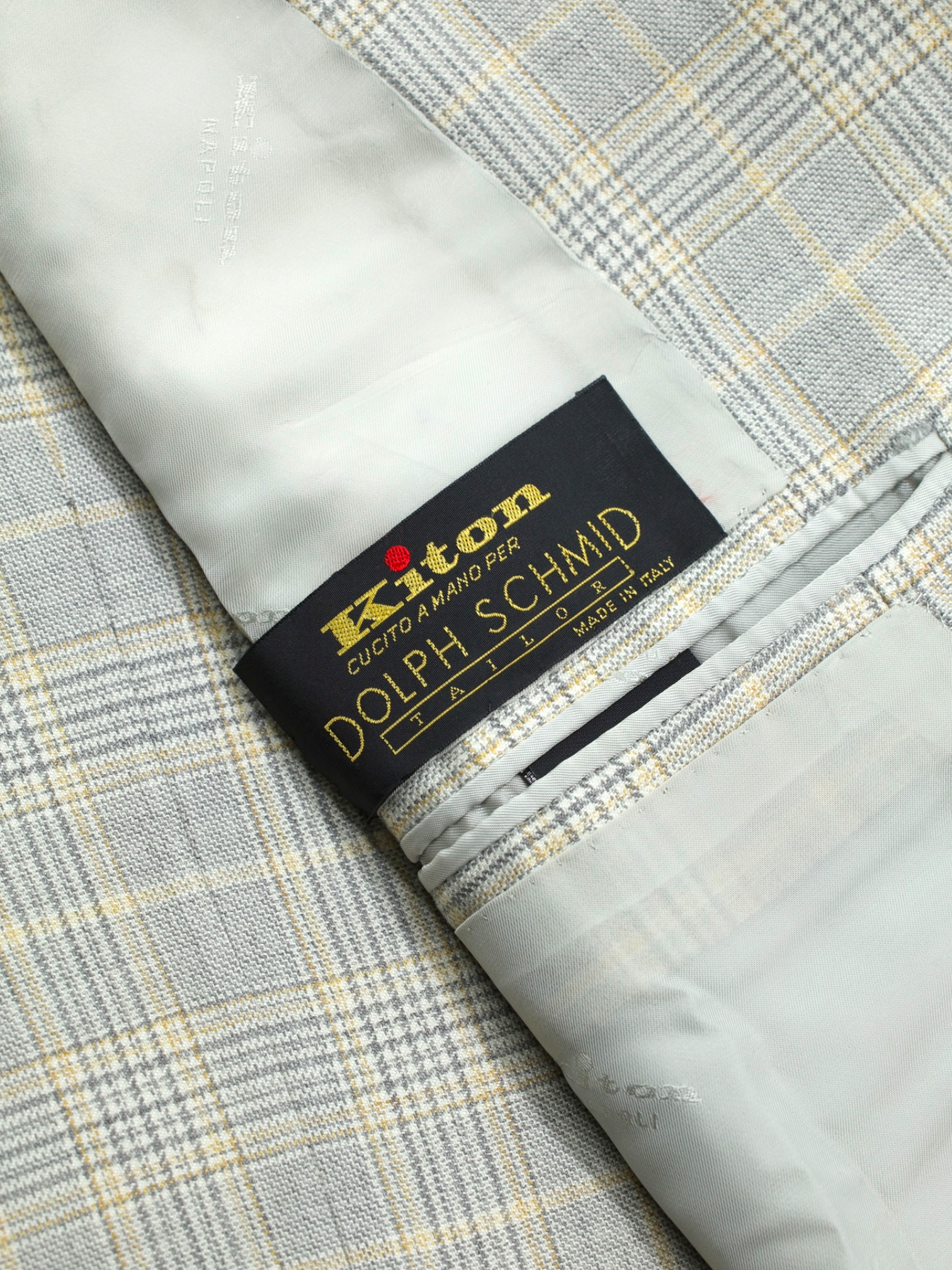 Kiton Taupe & Soft Yellow Lightweight-Cashmere Prince of Wales Jacket
