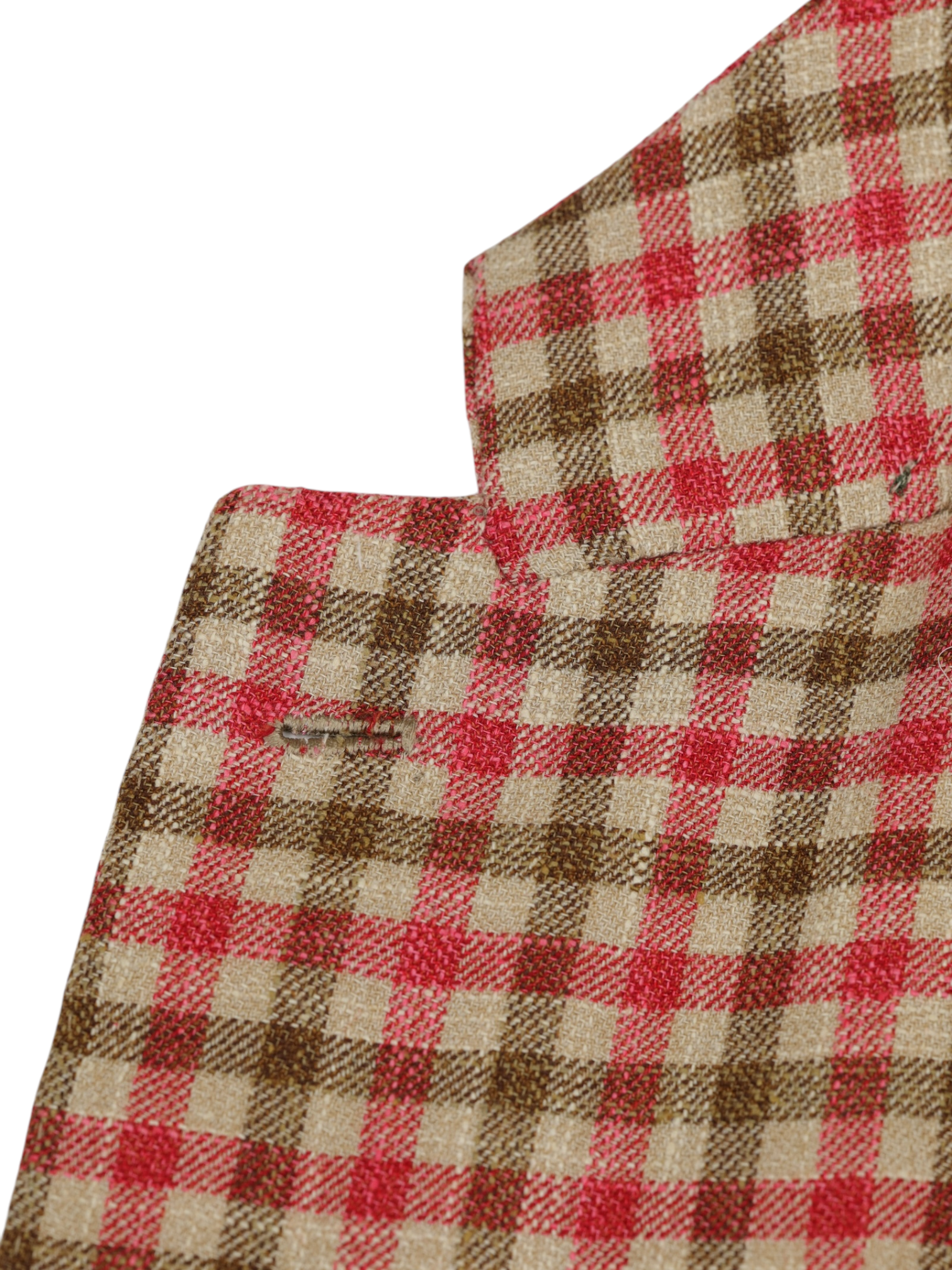 Kiton Light Brown & Coral Red Cashmere, Cotton, Silk, Virgin Wool & Stretch Gingham-Check Jacket