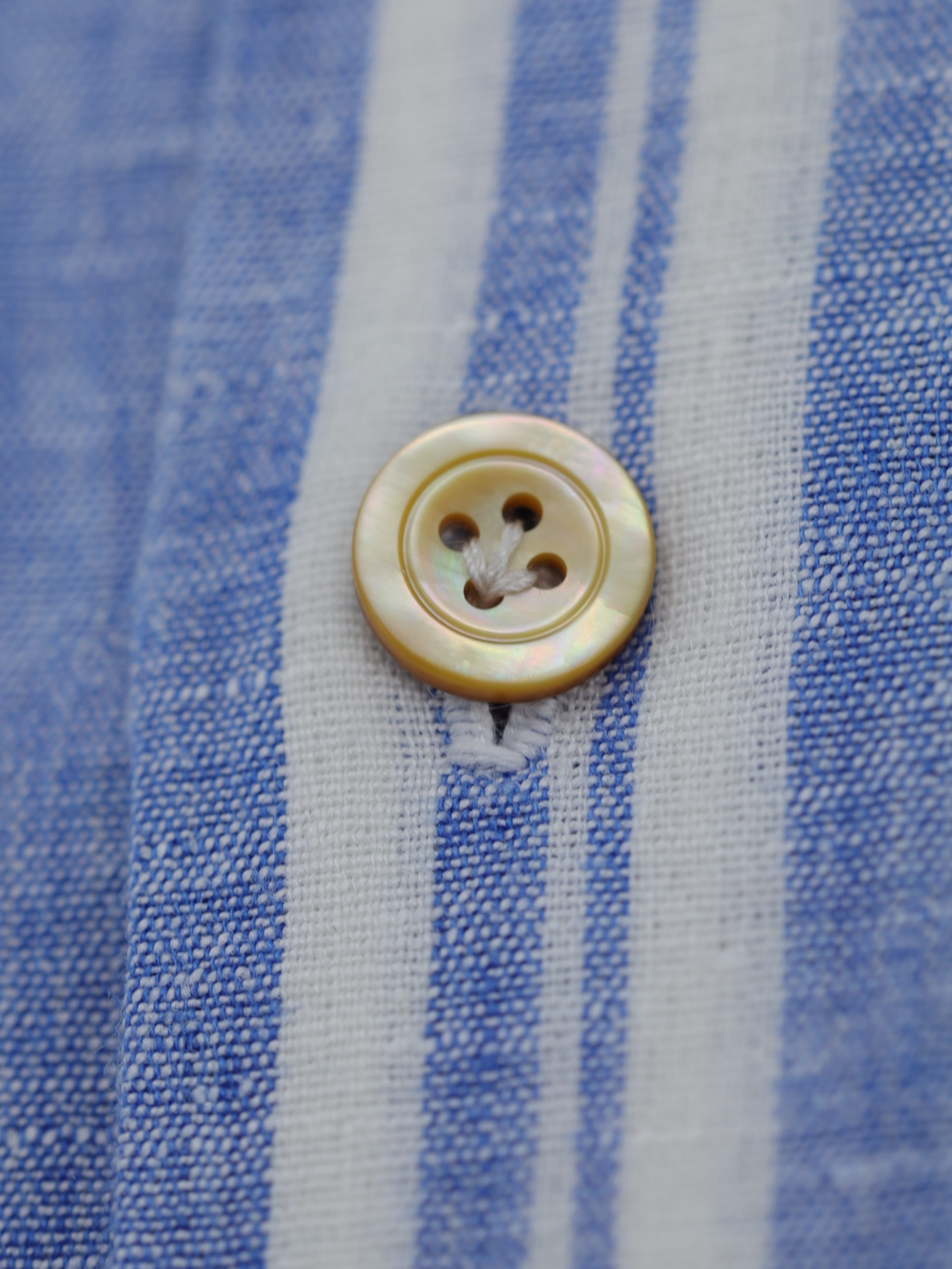 Kiton Light Blue & White Pure Linen Multi Stripe Summer Shirt