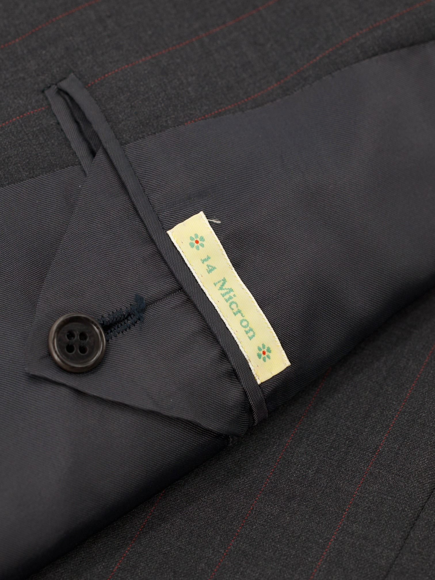 Kiton Charcoal & Red 14-Micron "Blanc Blue" Super 180's Pinstripe Suit