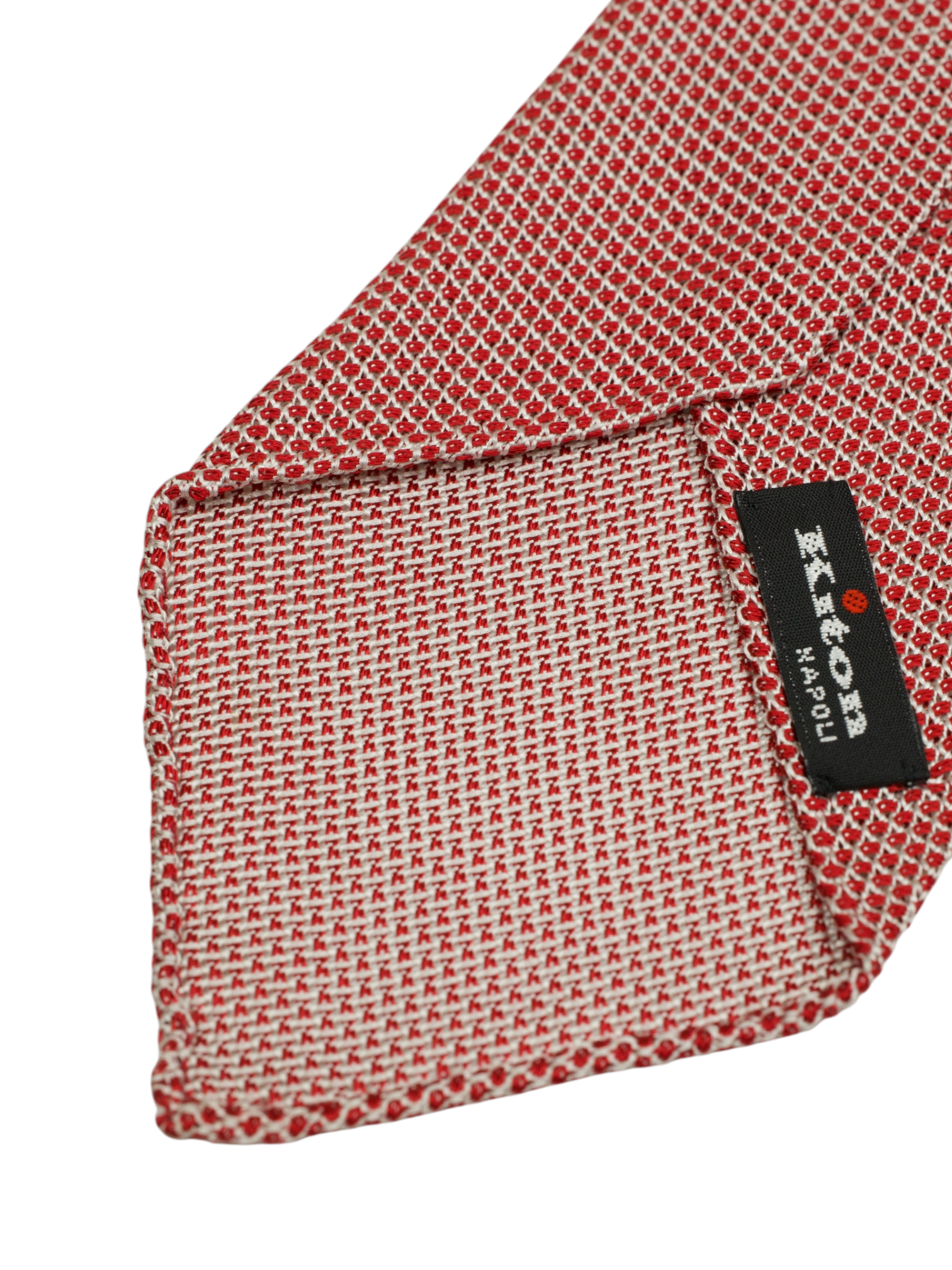 Kiton 5-Fold Red Handrolled Silk Micro-Pattern Tie