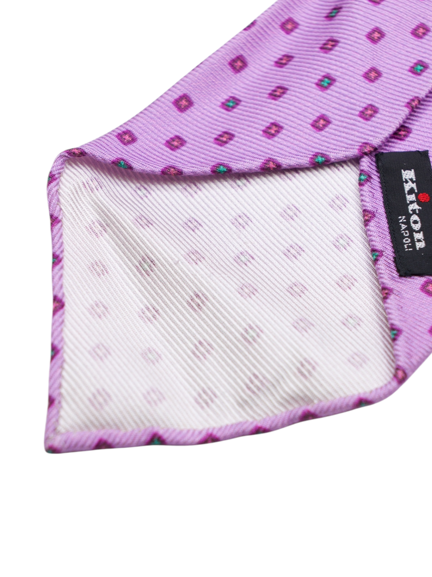 Kiton 5-Fold Lavender Pink & Light Blue Handrolled Geometric Pattern Tie