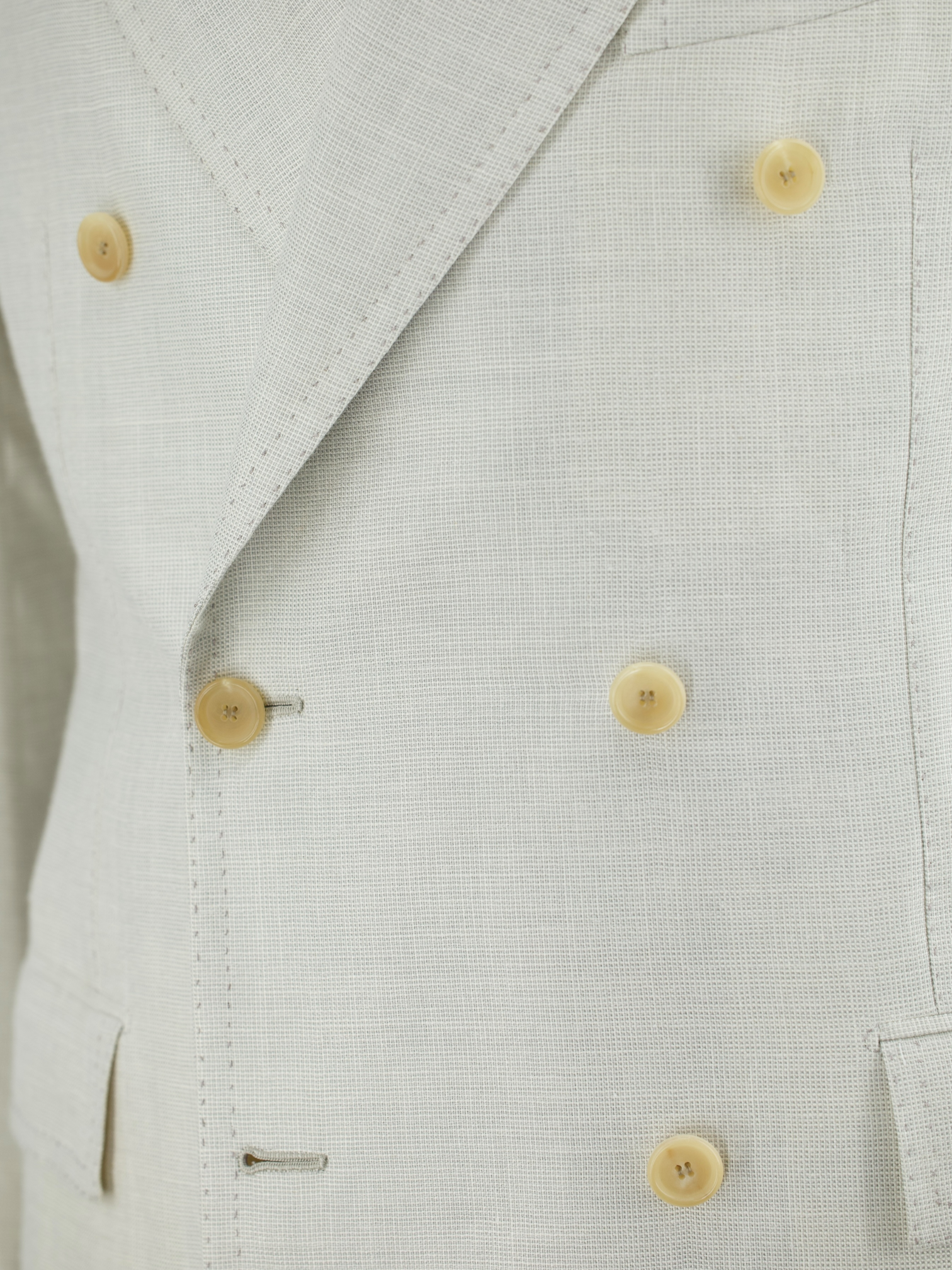 Cesare Attolini Greige Cashmere, Silk & Cotton Double Breasted Micro-Pattern Jacket