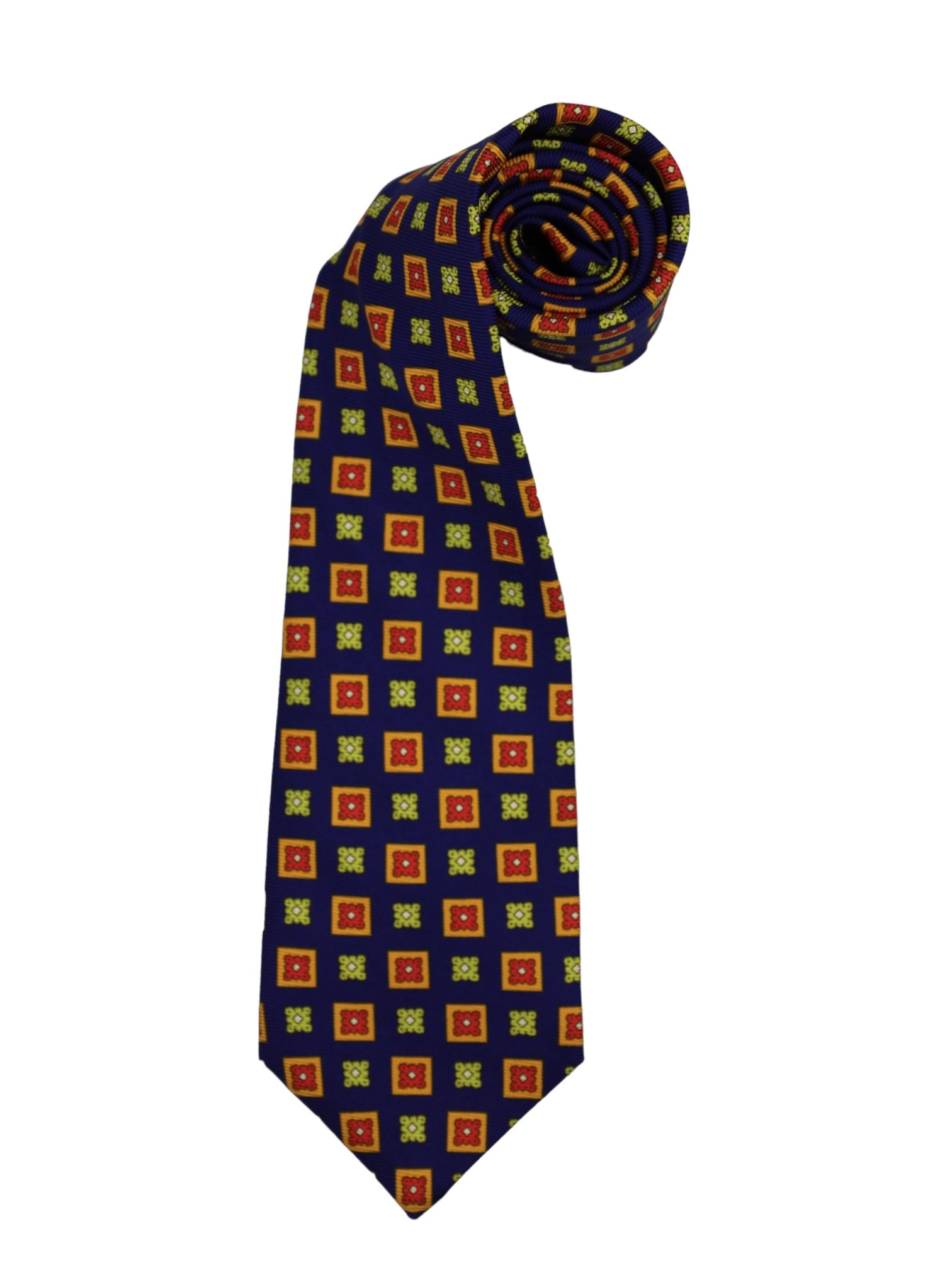 Kiton 5-Fold Blue Vintage Geometric Pattern Silk Tie