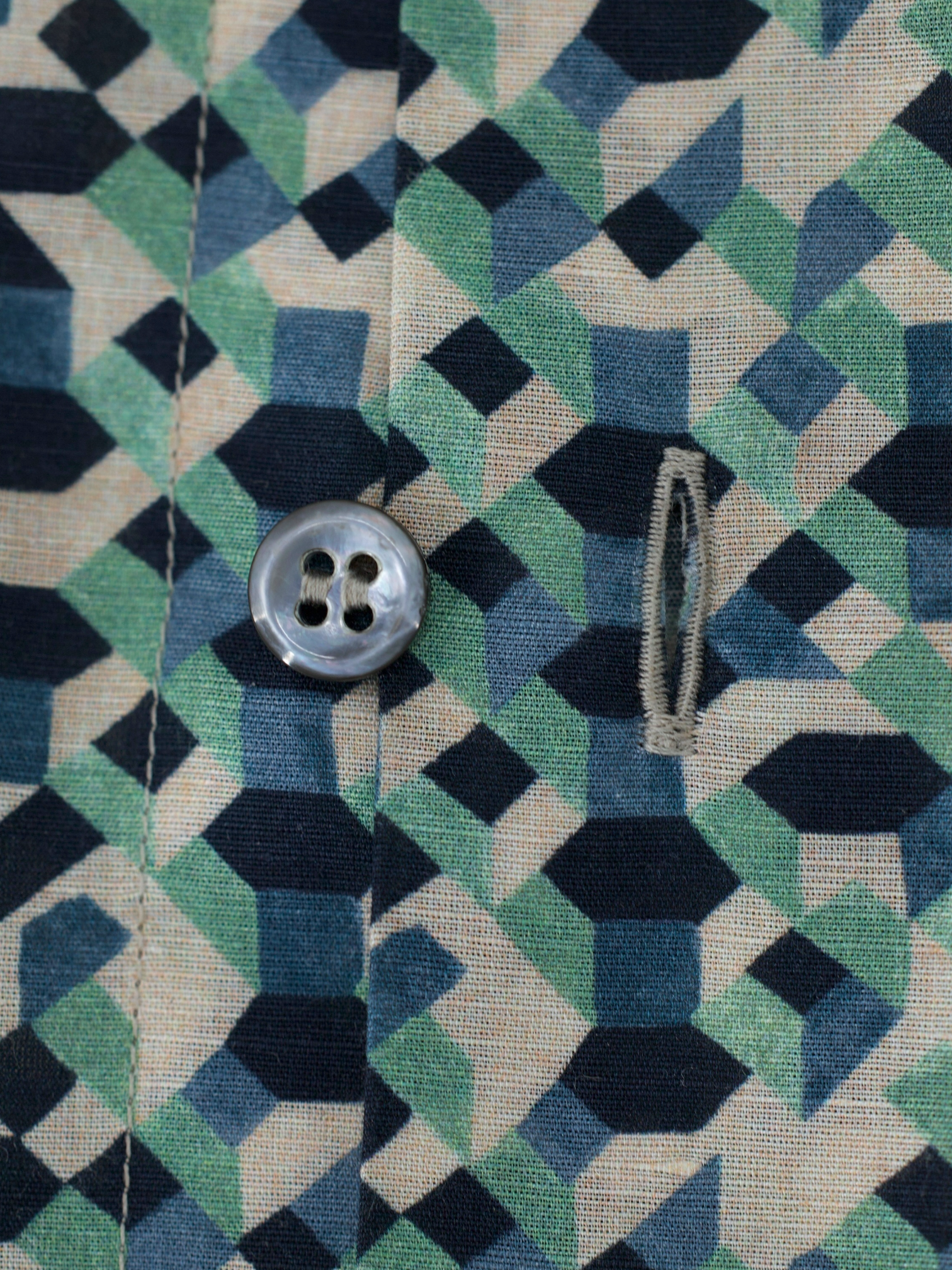 Brioni White Multicolor Linen & Cotton Geometric Pattern Summer Shirt