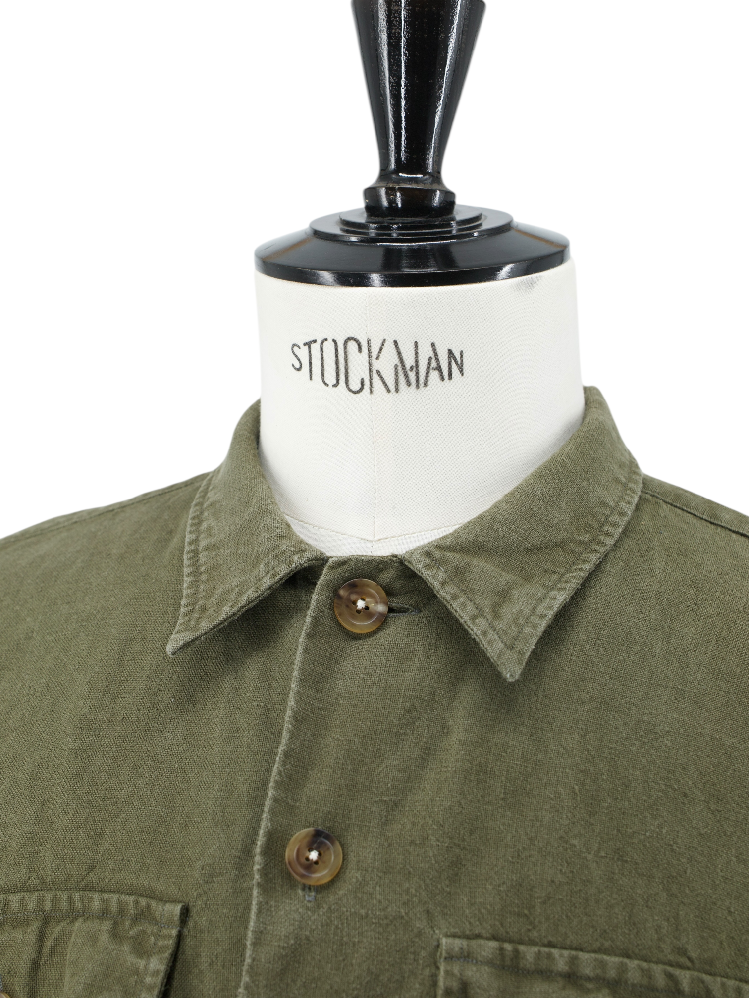 Drake's Olive Green Pure Linen Military-Style Overshirt