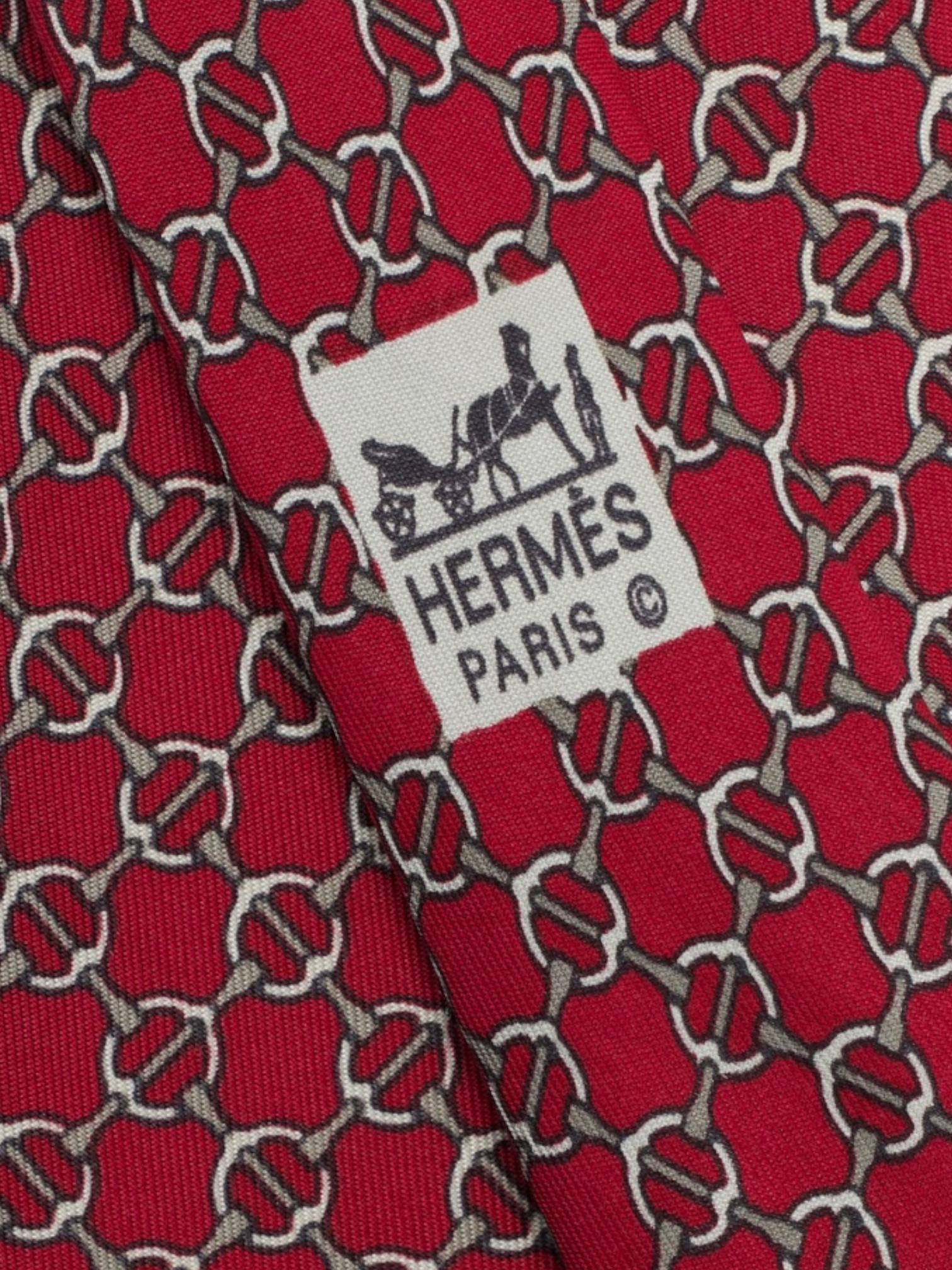 Hermès Dark Red Silk Horsebit Pattern Tie