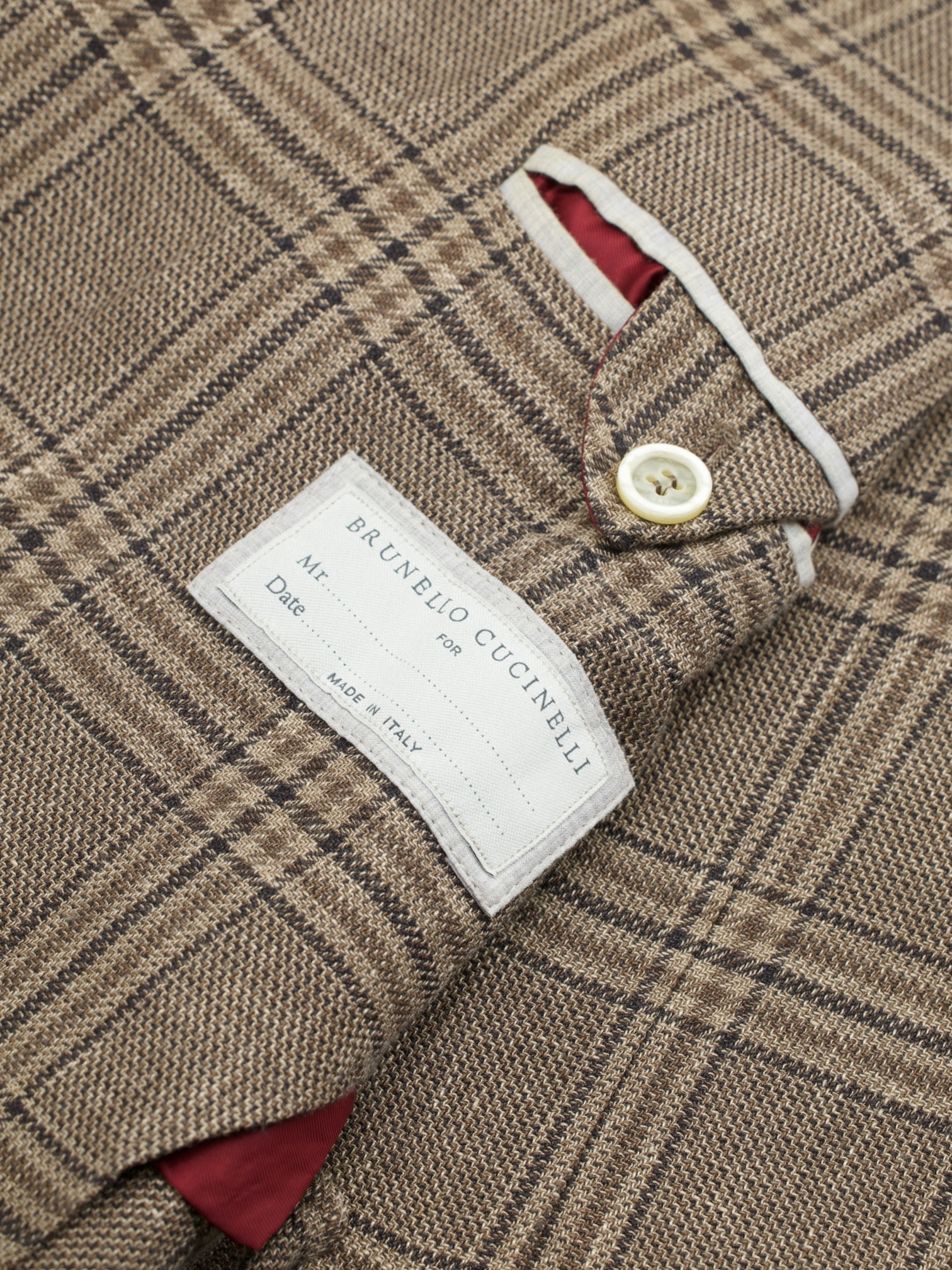 Brunello Cucinelli Light Brown Linen, Wool & Silk Checkered Jacket