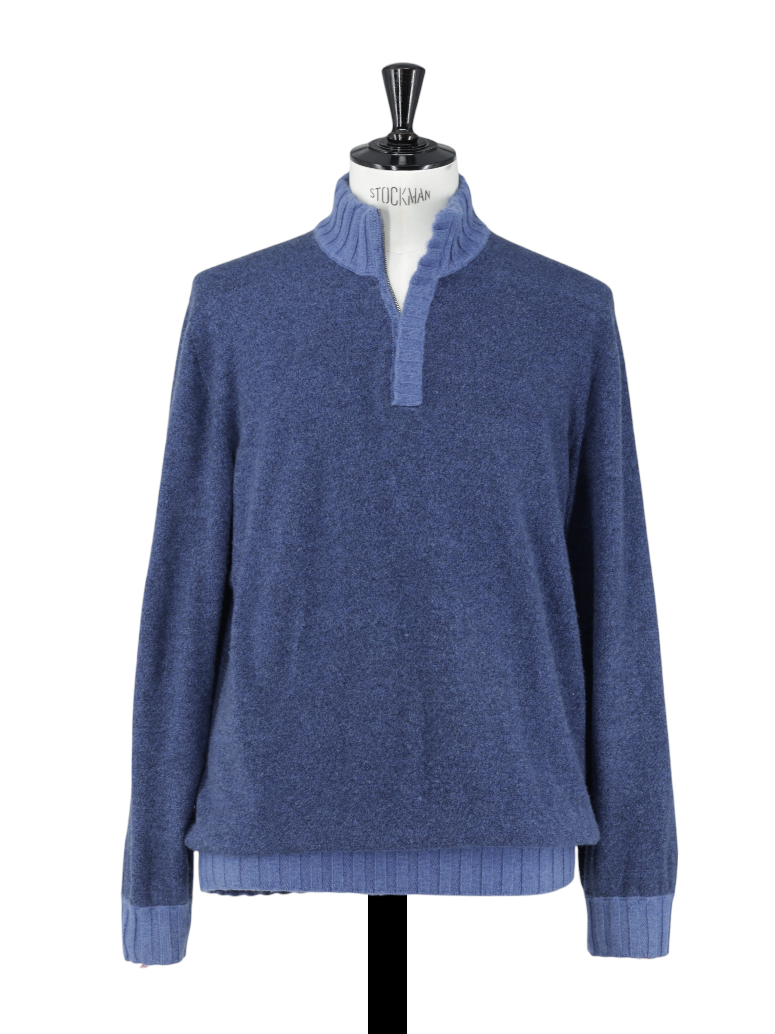 Cesare Attolini Blue Duvet-Cashmere Micro-Pattern Half-Zip Sweater