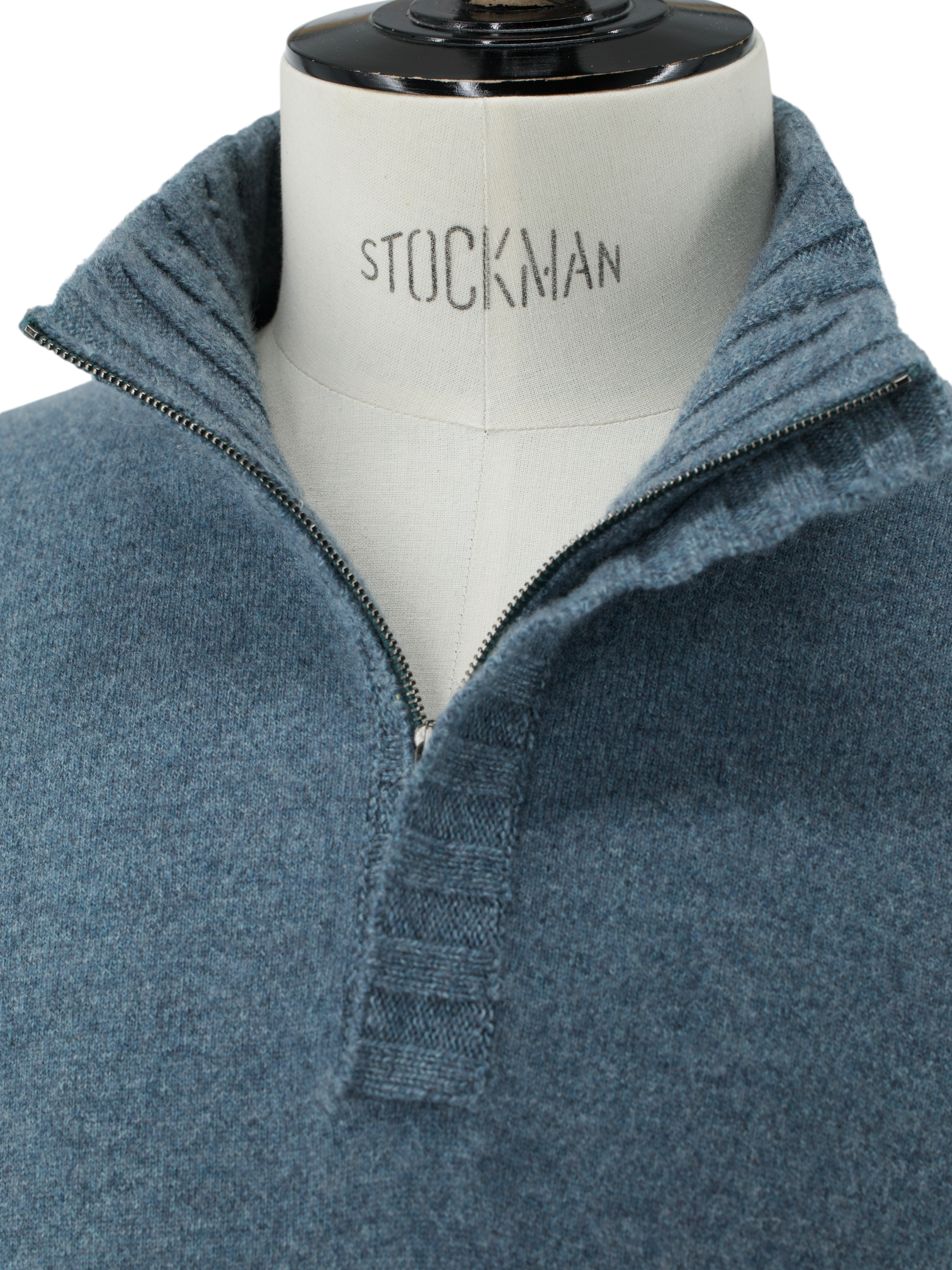 Cesare Attolini Steel Blue Duvet Cashmere Half-Zip Knitwear