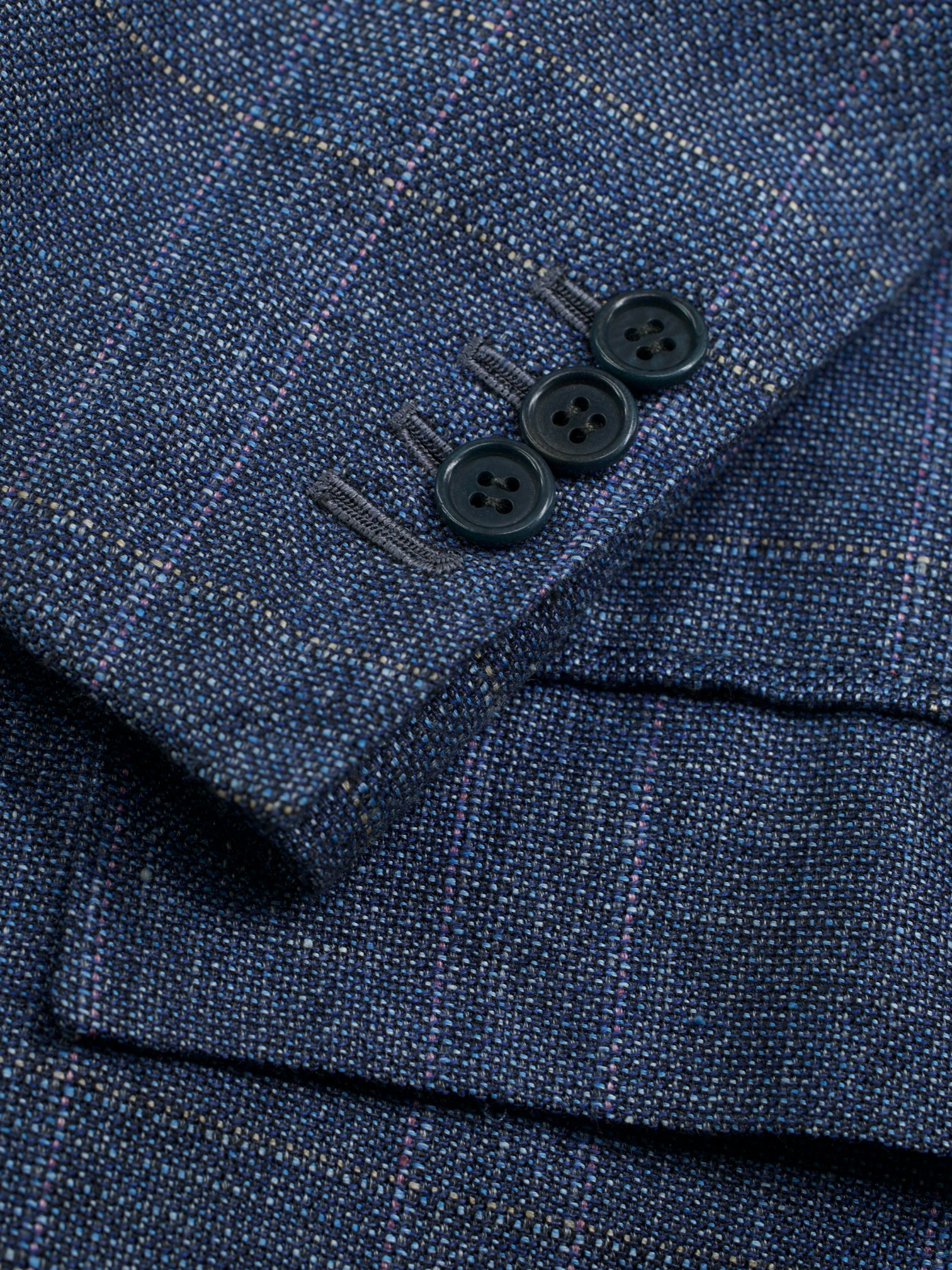 Kiton Blue & Light Brown Linen, Cashmere & Silk Windowpane Jacket