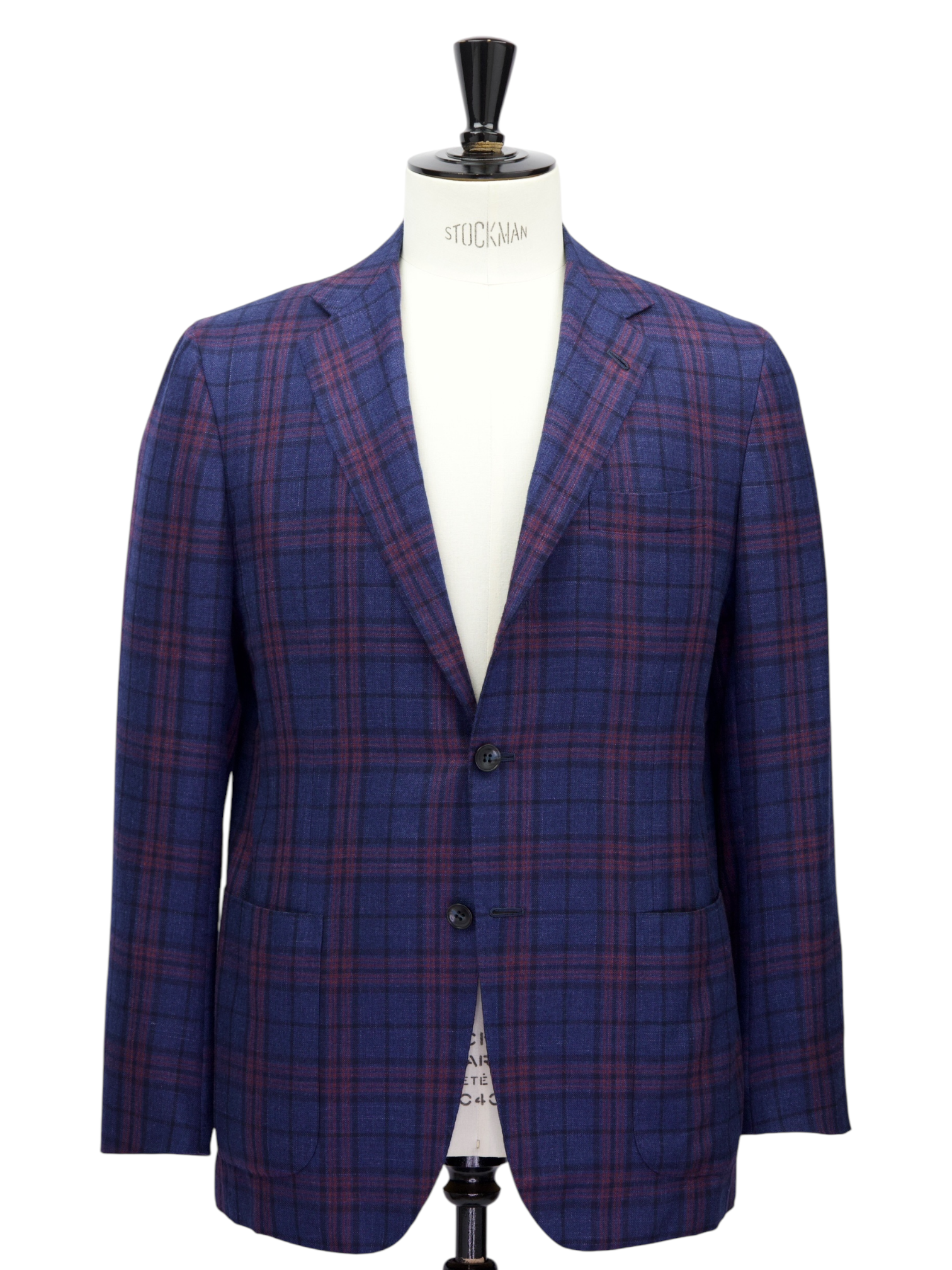 Kiton Blue & Red Cashmere, Silk & Linen Tartan Jacket