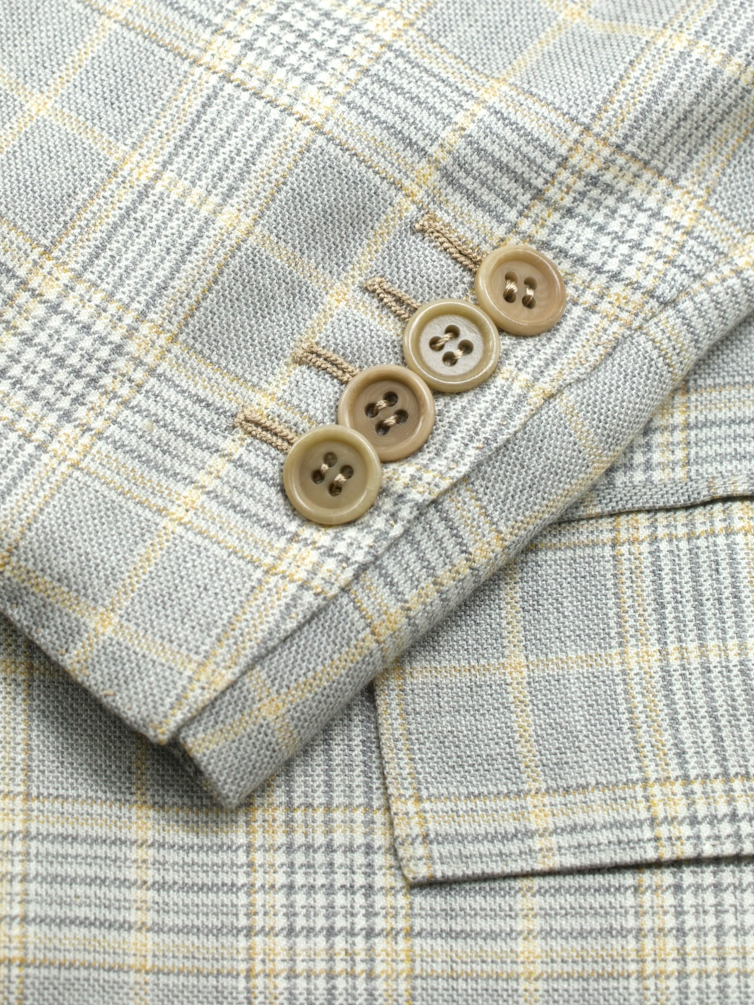 Kiton Taupe & Soft Yellow Lightweight-Cashmere Prince of Wales Jacket