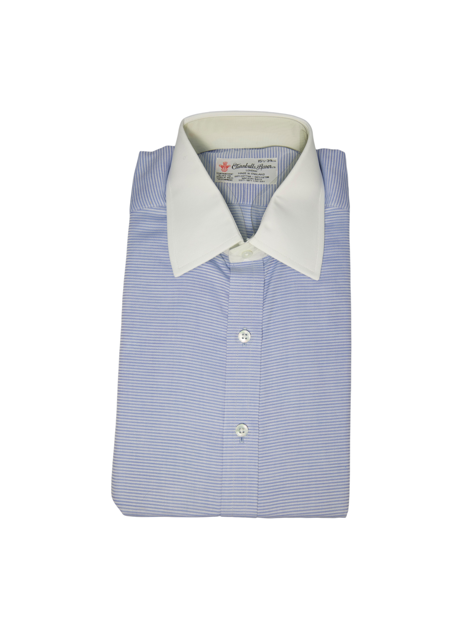Turnbull & Asser Light Blue Contrast Collar Horizontal-Stripe Shirt Turnbull & Asser Light Blue Contrast Collar Horizontal-Stripe Shirt