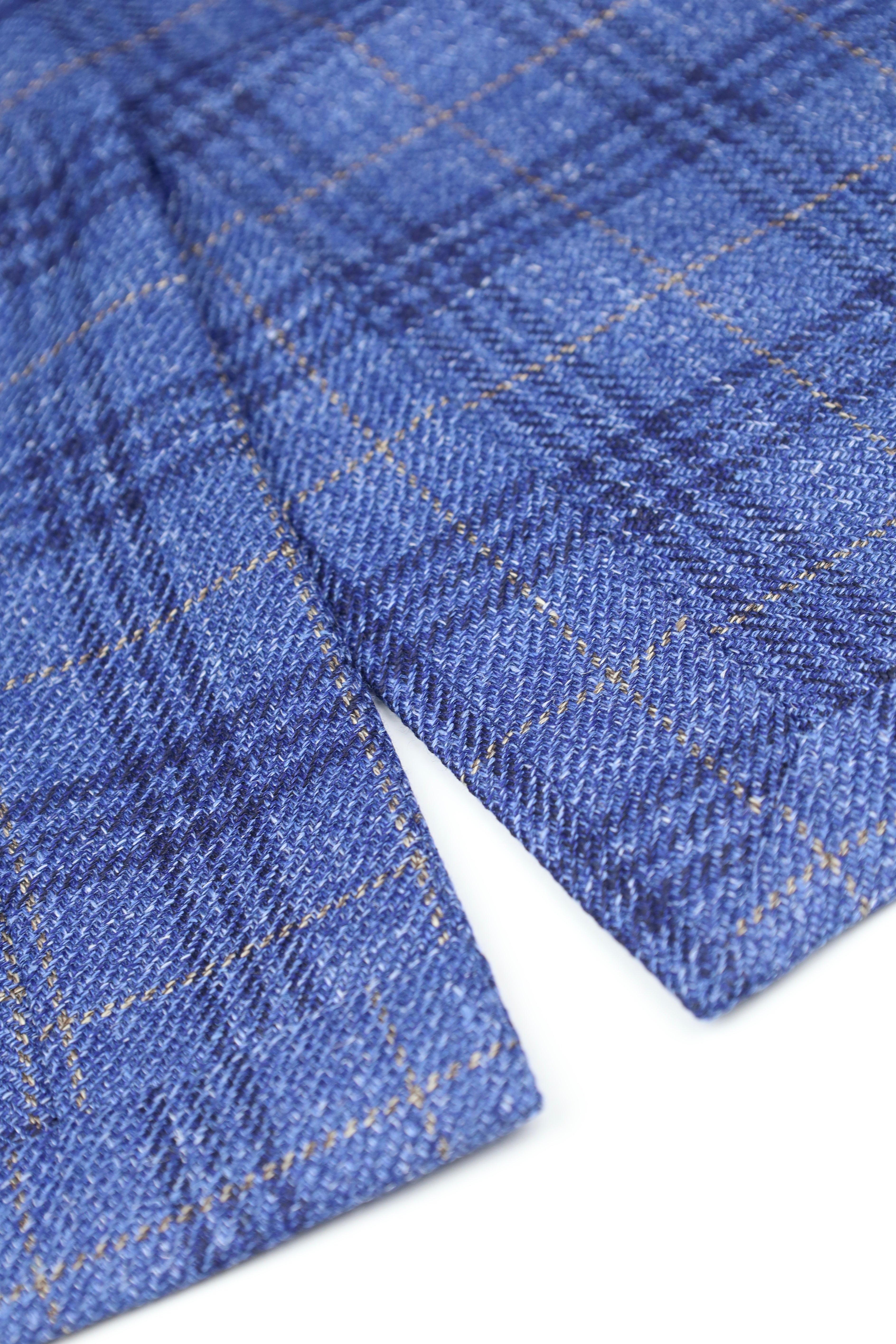 Loro Piana Denim Blue Wool, Silk & Linen Windowpane Jacket