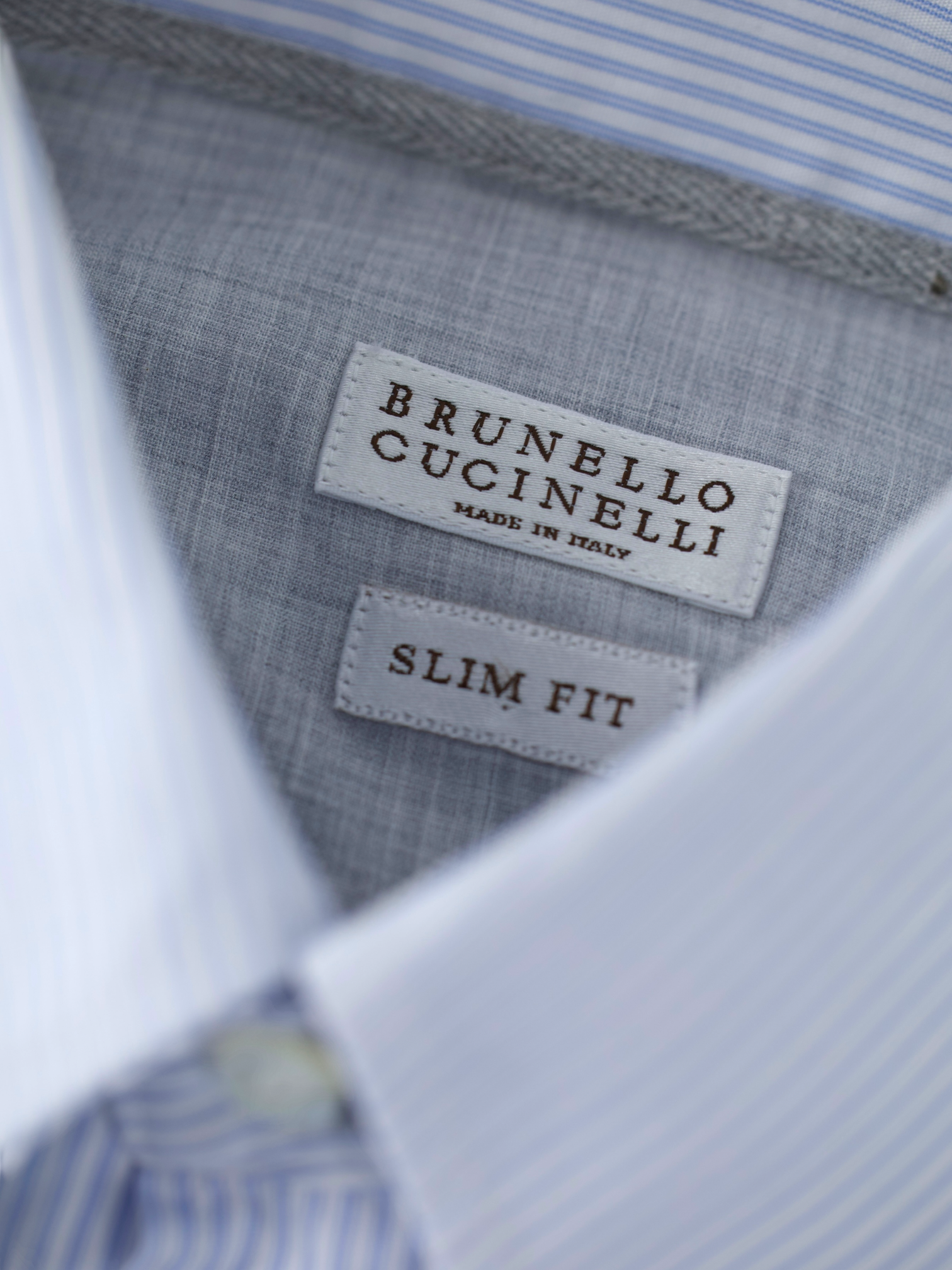 Brunello Cucinelli Light Blue Slim-Fit Pinstripe Button-Down Shirt