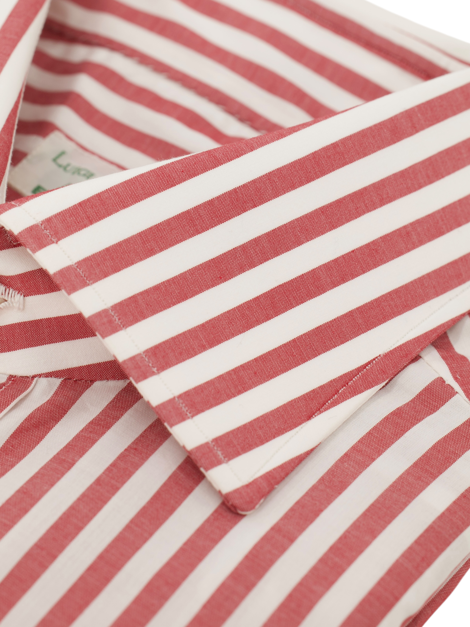 Luigi Borrelli Red & White Cotton Bengal Stripe French Cuff Shirt