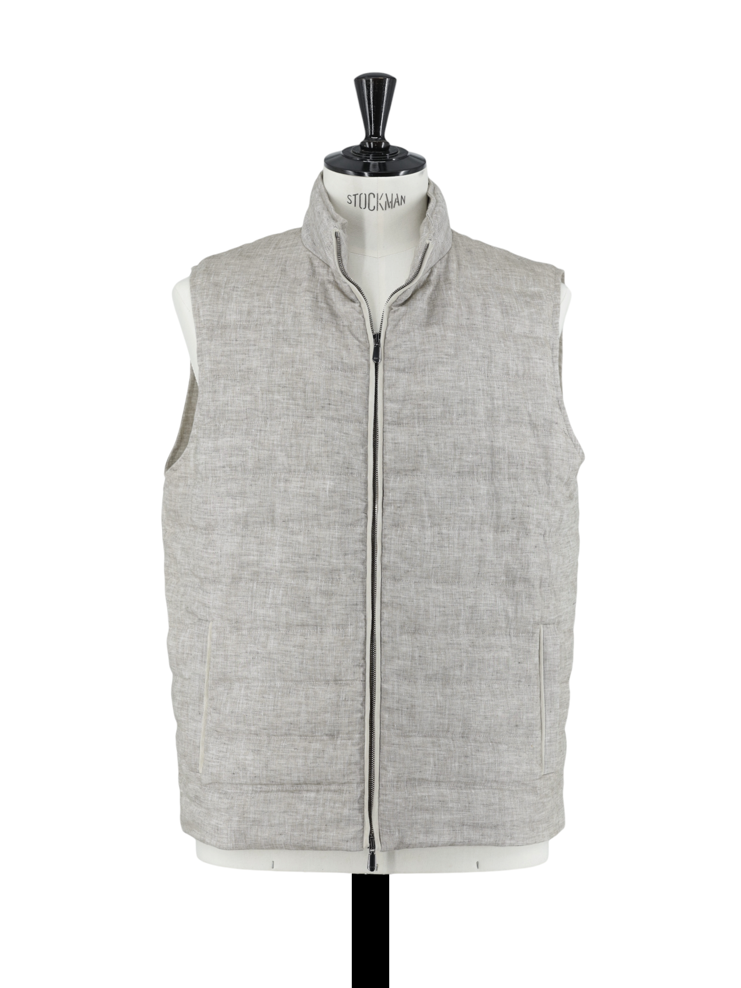 Cesare Attolini Greige Linen Padded Summer Bodywarmer Vest