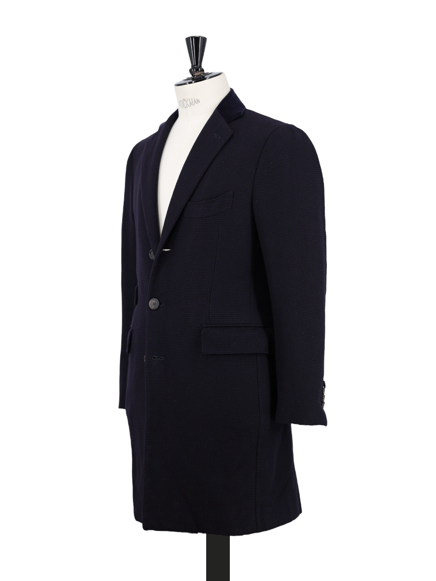 Cesare Attolini Navy Pure Cashmere Bicolor Micro-Pattern Covert Coat