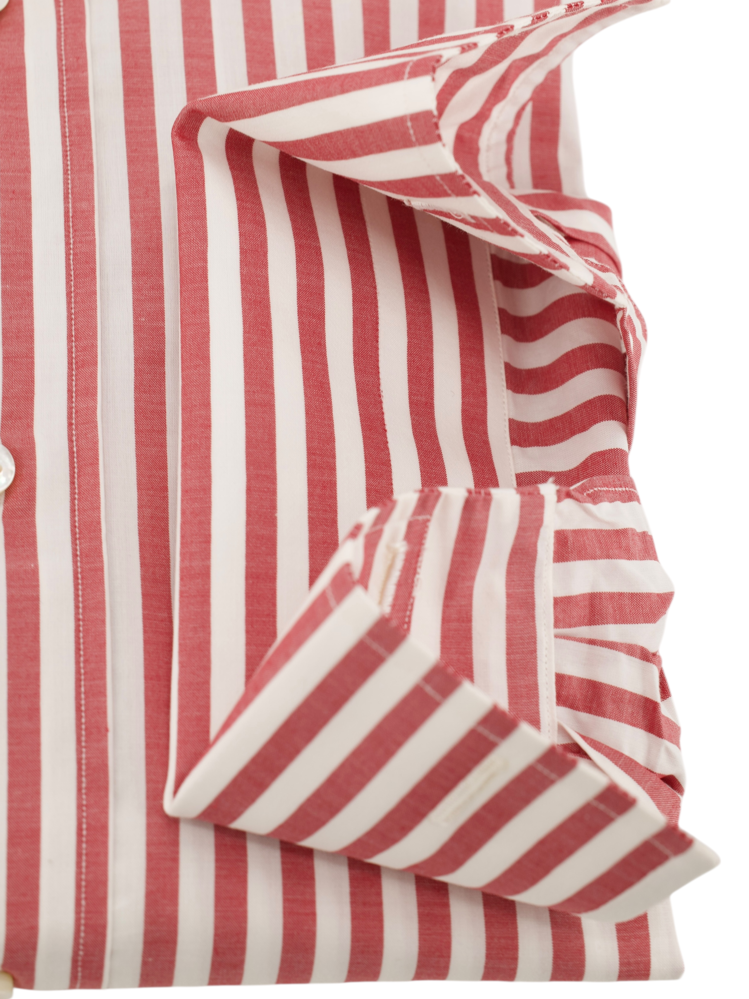 Luigi Borrelli Red & White Cotton Bengal Stripe French Cuff Shirt