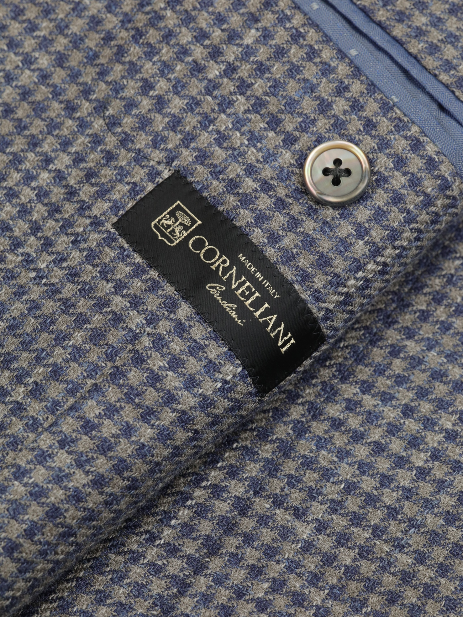 Corneliani Taupe & Steel-Blue Wool, Silk & Linen Pied de Poule Jacket