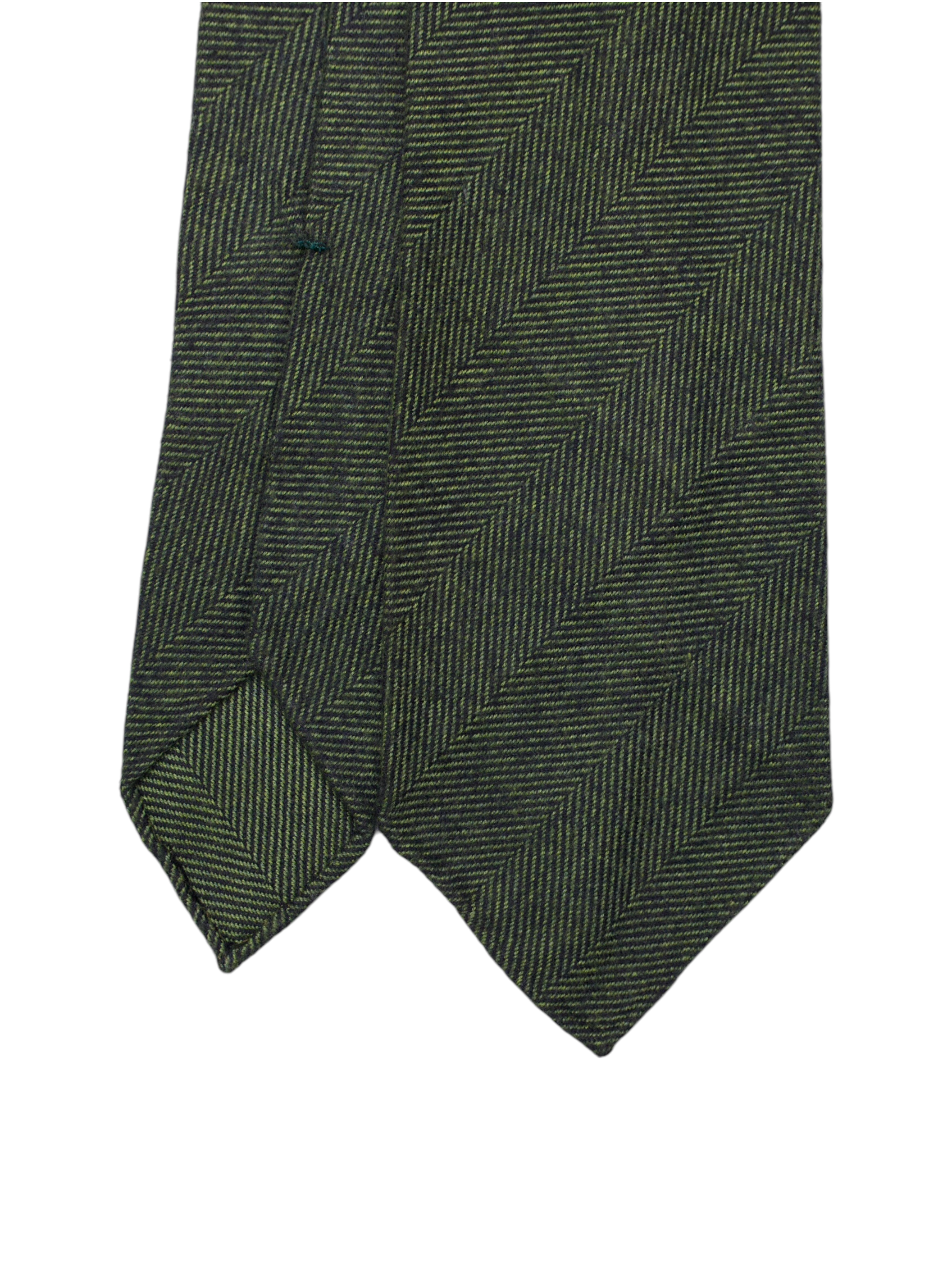 Kiton 5-Fold Olive Green Handrolled Cashmere Herringbone Tie