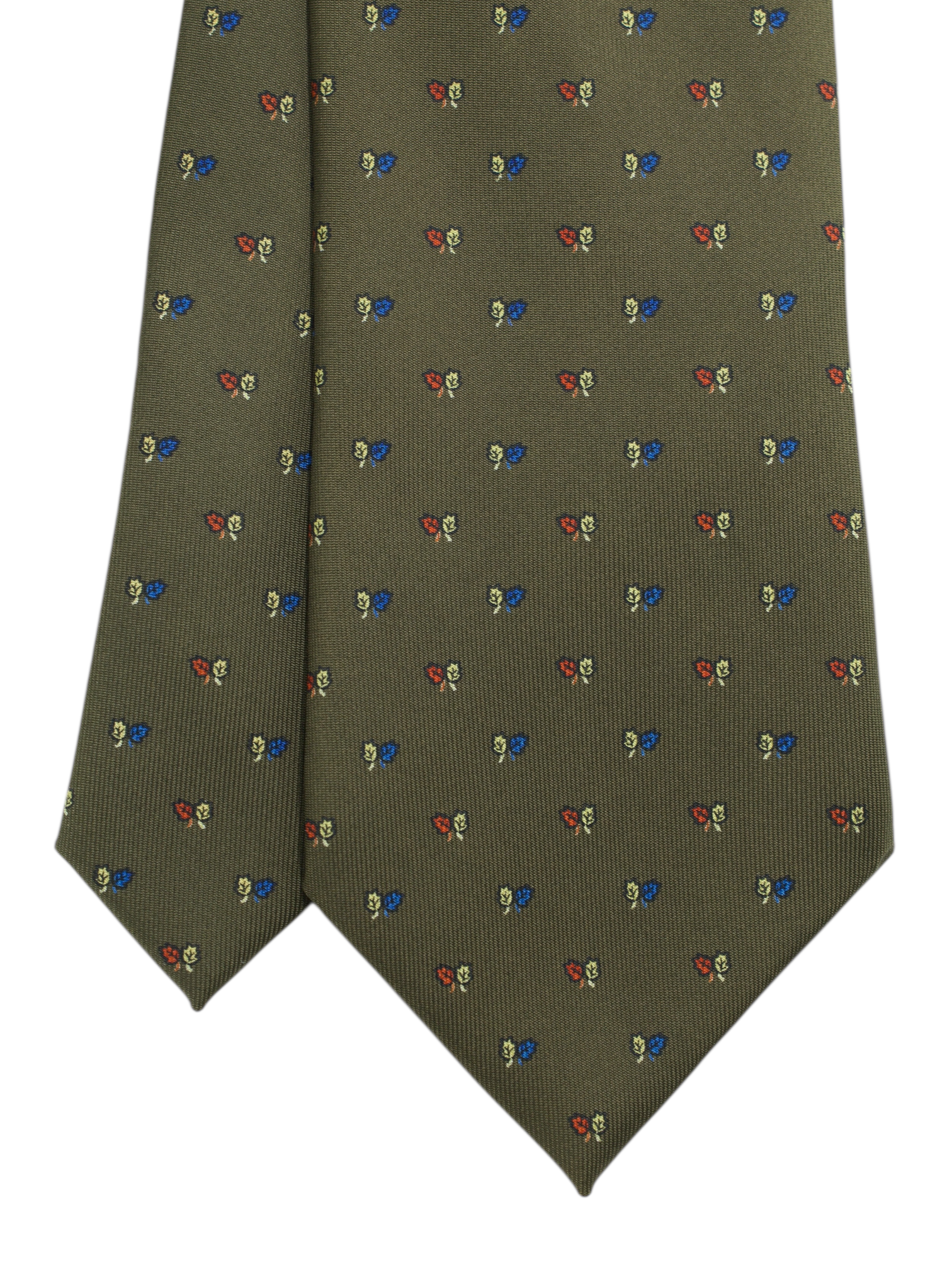 E.Marinella Olive Green Silk Geometric Pattern Tie