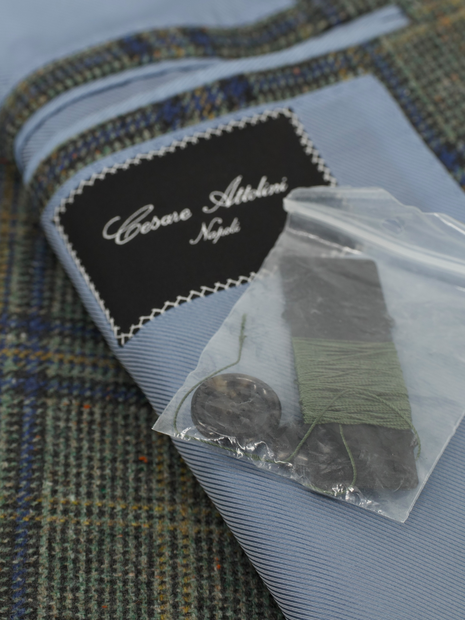 Cesare Attolini Sage Green Cashmere & Silk Donegal Overcheck Jacket